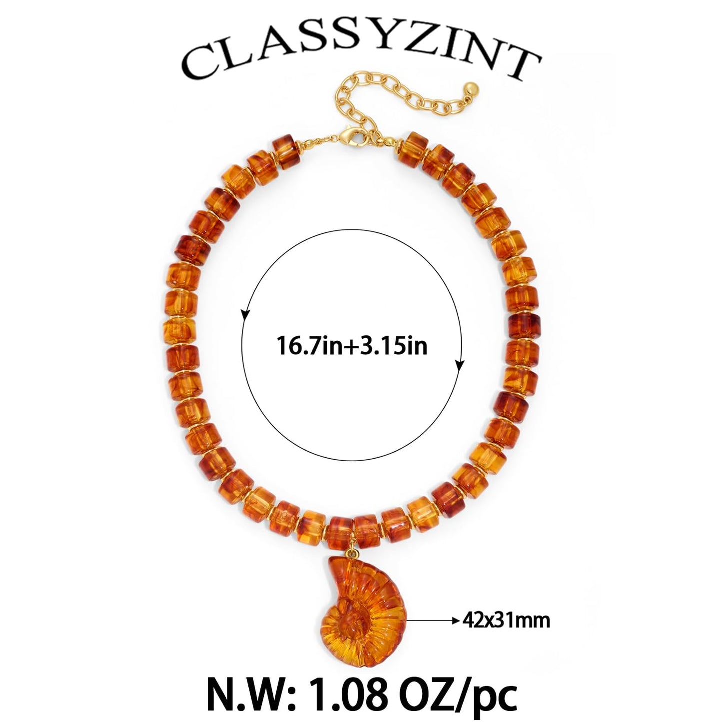 CLASSYZINT Brown Bead Necklace with Conch Shell Pendant Seashell Necklace Beach Holiday Accessory