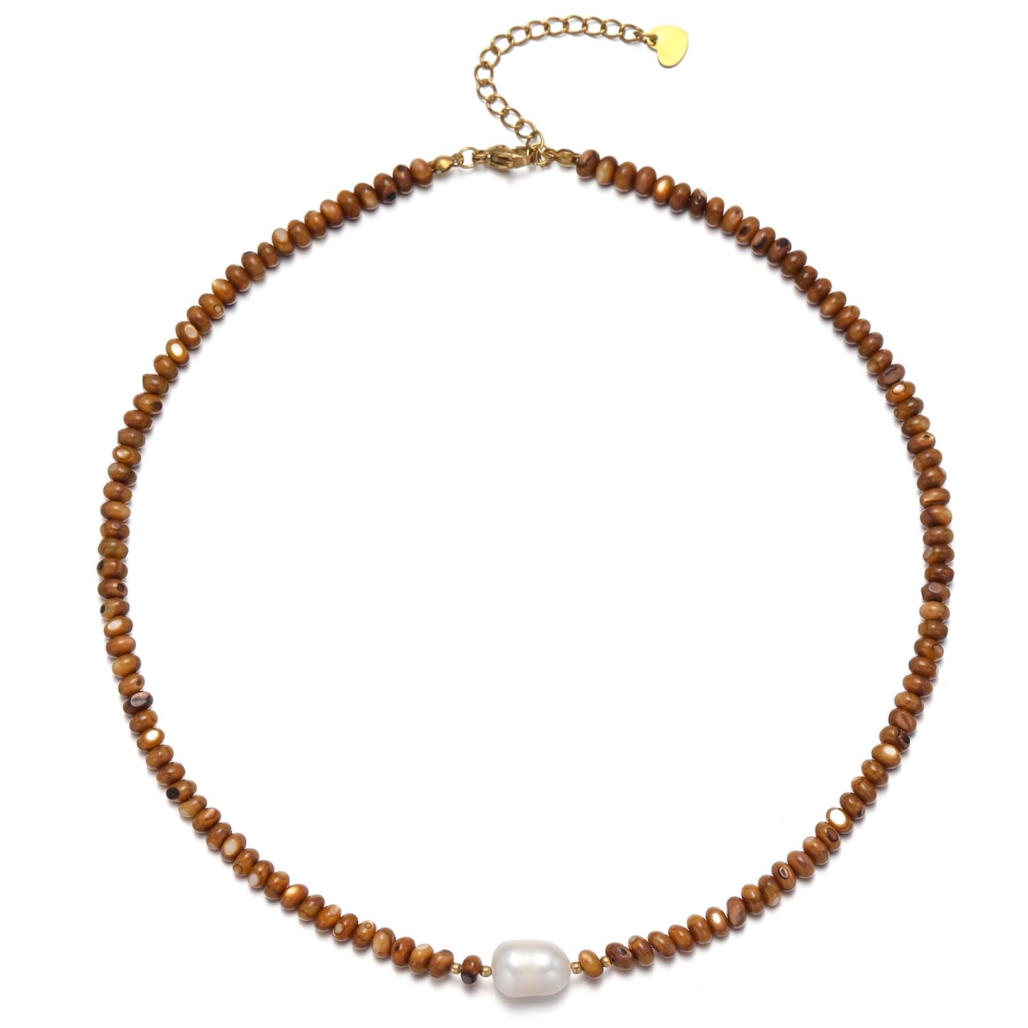 ERNAULO Beaded Necklaces for Women Seashell Beach Necklace with Freshwater Pearl 14K Gold Plated Boho Summer Handmade Jewelry CK-Seashell-brown