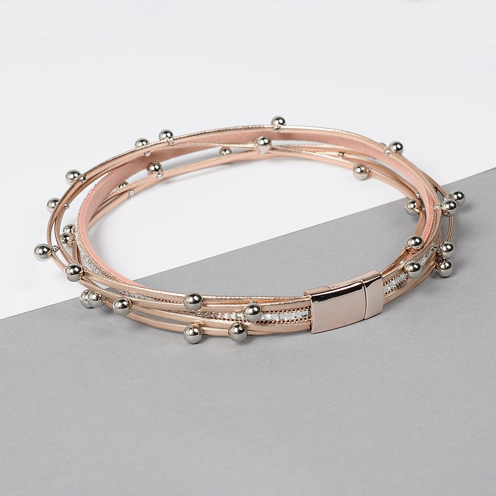 Artilady Leather Wrap Bracelet for Women - Handmade Clasp Bangle Bracelet with Pearl Beads Crystal Wristbands Jewelry Gift for Ladies and Mother