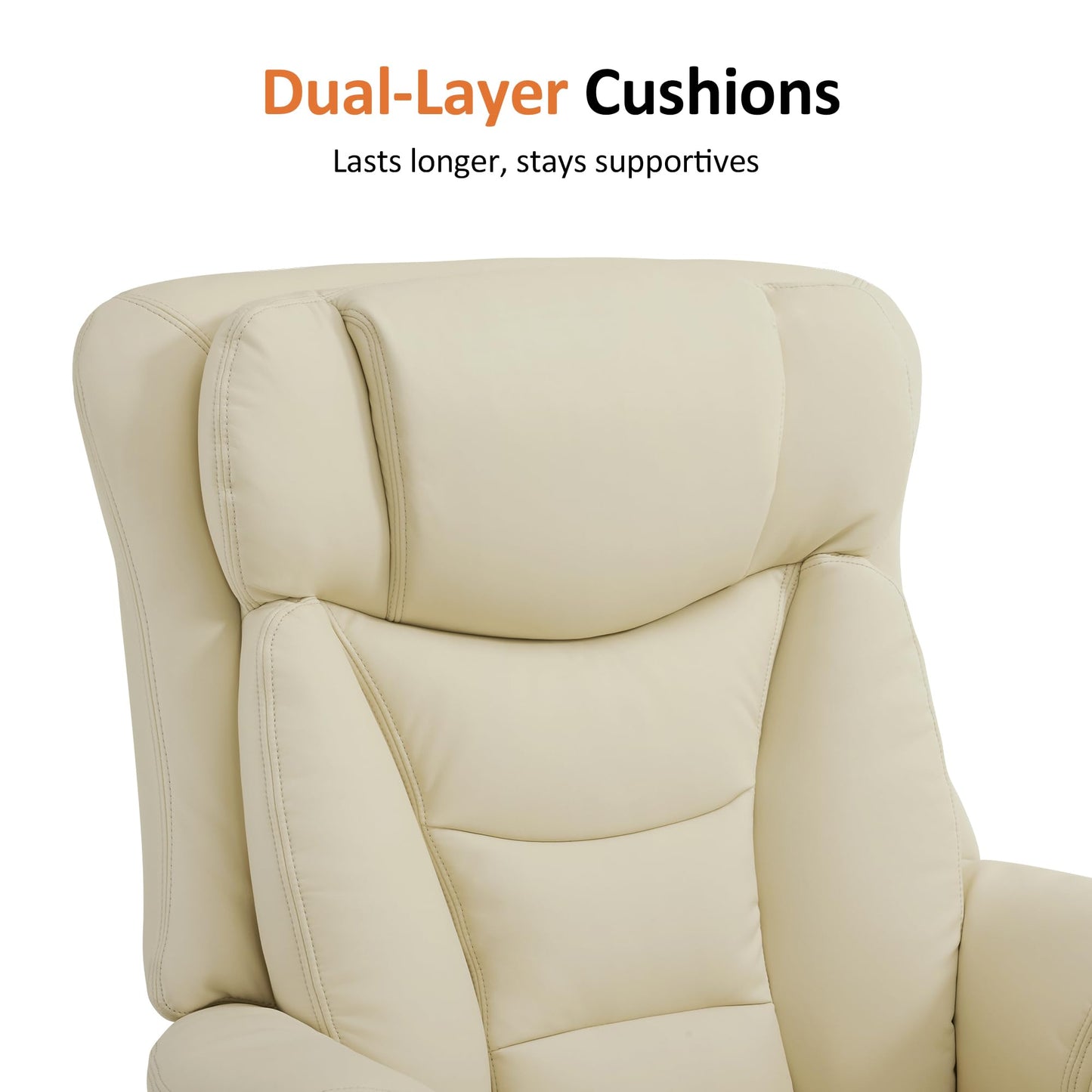 MCombo Oversized Swivel Recliner Chair with Ottoman, Adjustable Backrest, 360° Wood Base, High Seat, Faux Leather Lounge Chair for Tall Users in Living Room Office 4651 (Cream White)
