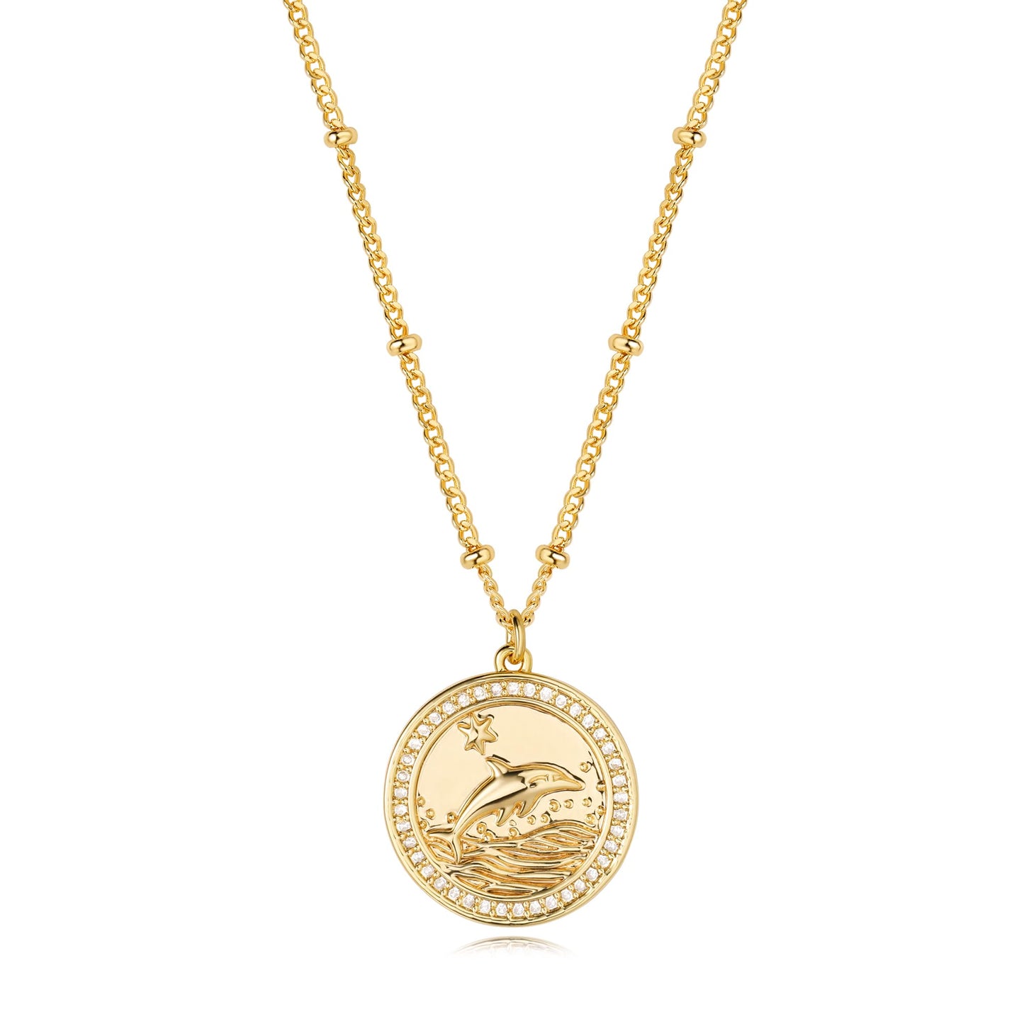 MTMY Gold Starfish Necklace 14K Gold Plated Shell Conch Ocean Pendant Necklace for Women Beach Summer Jewelry(Dolphin)