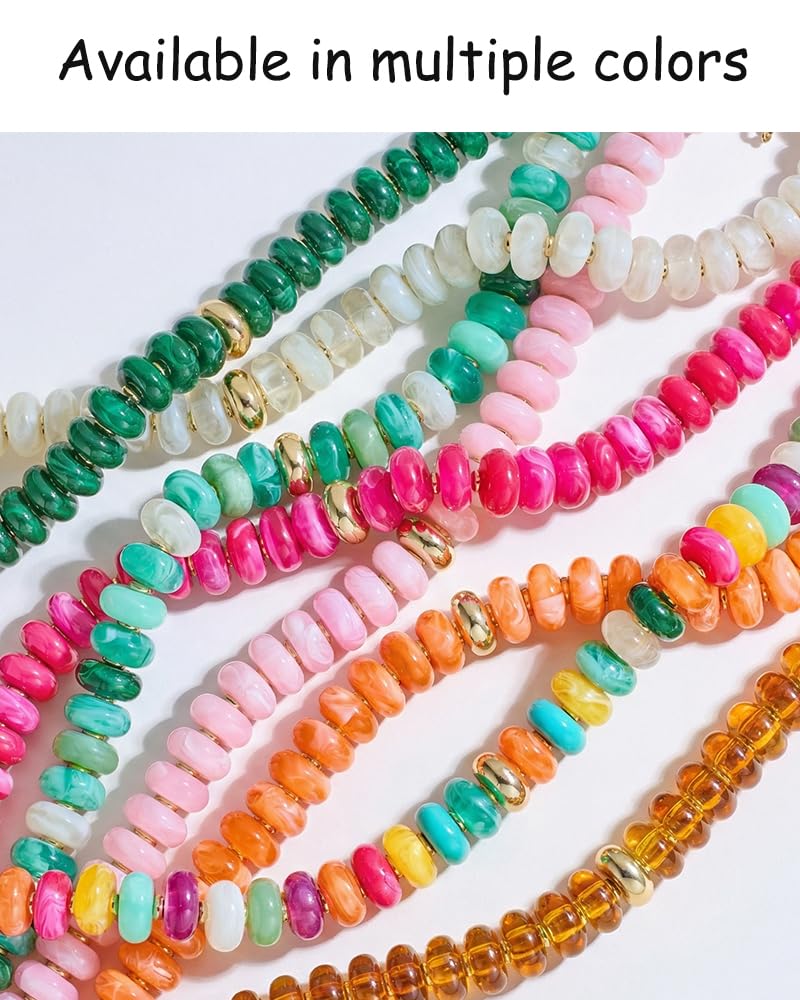 FAUTHENTICUTE Large Orange Bead Choker Necklace for Women Chunky Beaded Statement Necklace with Gold Accent Beach Jewelry Gift Trendy Boho Necklaces for Summer