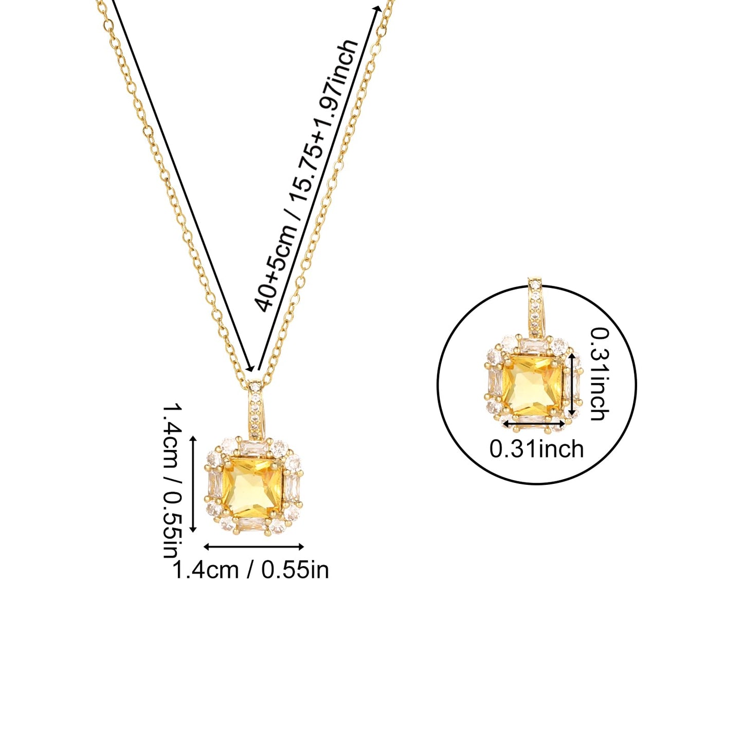 crataly Yellow Square Citrine Necklace for Women-Gold Plated November Birthstone Necklace For Valentine's Day Mother's Day Christmas Birthday Gifts