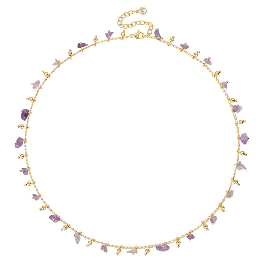 MTMY Beaded Necklaces for Women 14K Gold Plated Dainty Colorful Green/Rose Beaded Pearl Choker Necklace Delicate Boho Choker Necklace Jewelry Gift (purple stone)