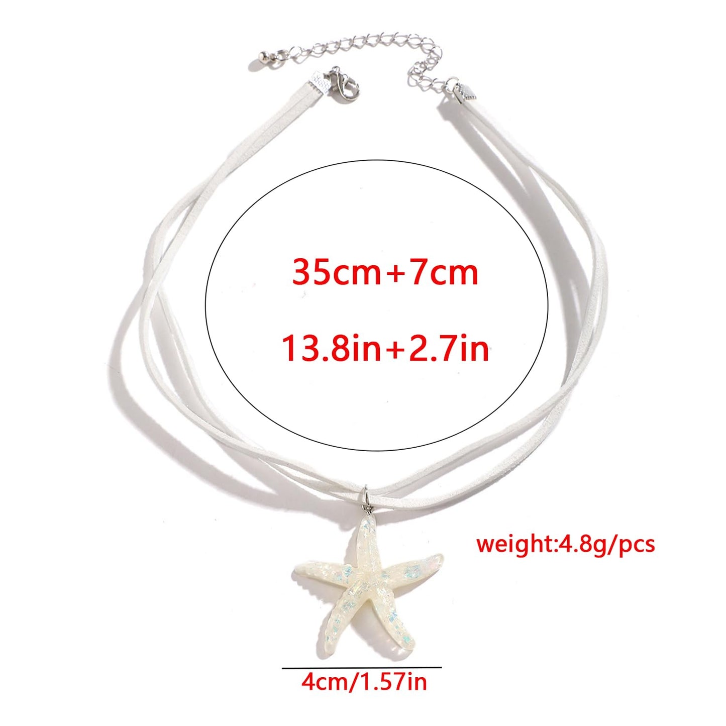Decixde Starfish Necklace for Women Beach Pendant Necklace White Blue Silver Gold Starfish Necklace Boho Choker Necklace Summer Beach Jewelry for Women (white)