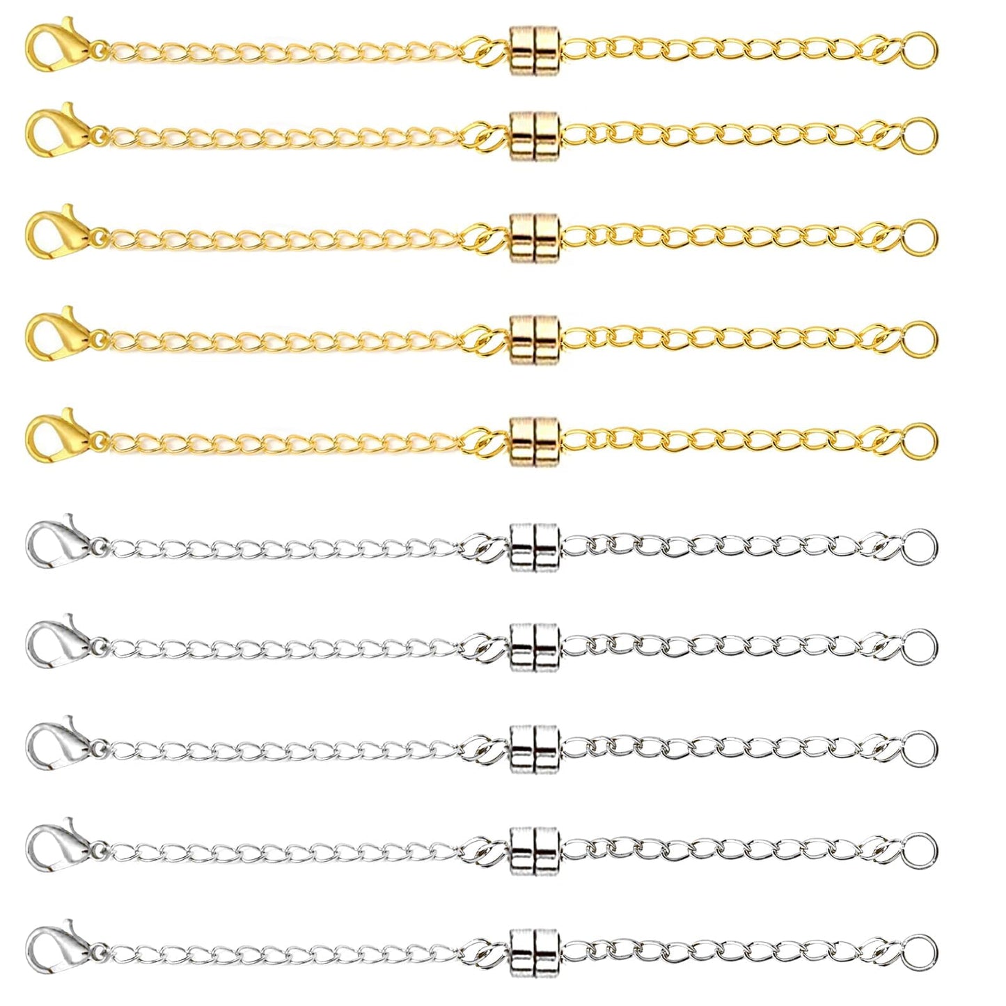 10 Pairs Magnetic Necklace Extenders Locking Magnetic Jewelry Clasp Round Necklace Clasp Closures Bracelet Extender for Jewelry Making (Gold, Silver)