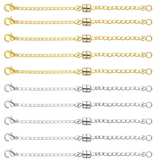 10 Pairs Magnetic Necklace Extenders Locking Magnetic Jewelry Clasp Round Necklace Clasp Closures Bracelet Extender for Jewelry Making (Gold, Silver)