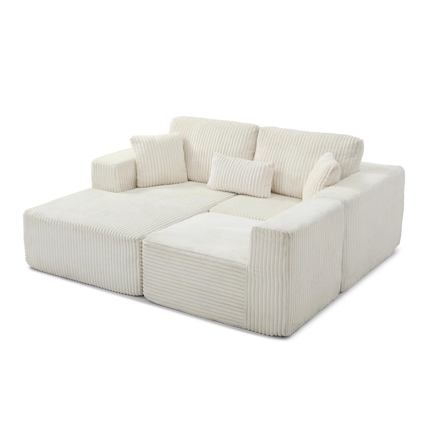 109" Modular L-Shaped Corner Cloud Sofa Corduroy Modular Couches with Deep Seat, 3 Pieces Compressed Boneless Sofa W/Right Chaise Lounge and 4 Pillows for Living Room