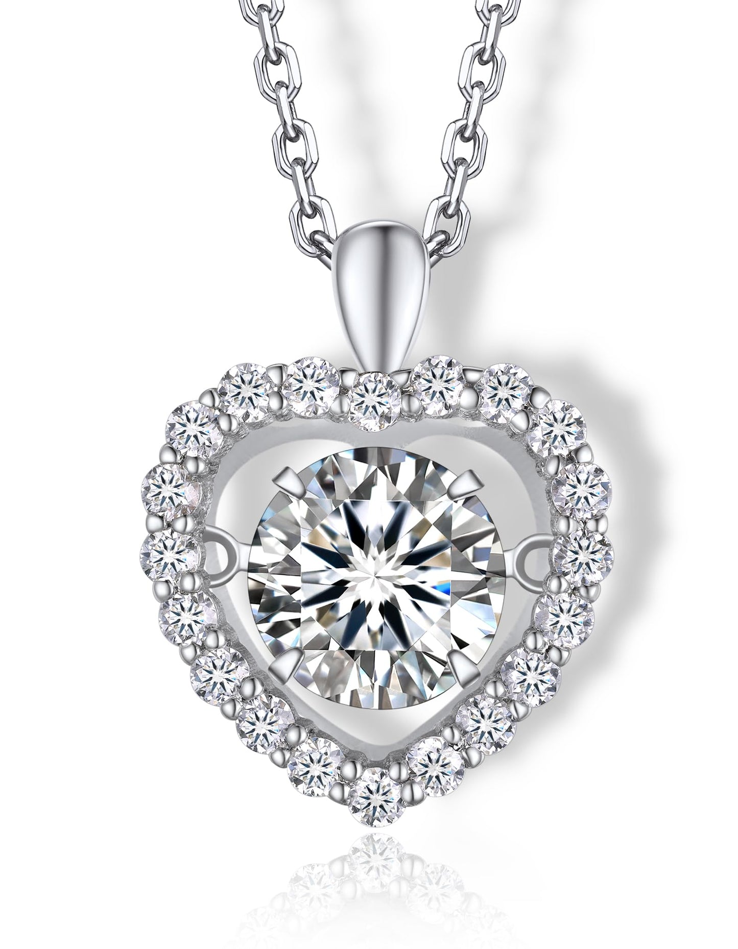 MomentWish Floating Heart Necklaces for Women 1Carat D Color VVS1 Moissanite Diamond Necklace Sterling Silver Charm Necklace for Women Jewelry Gifts