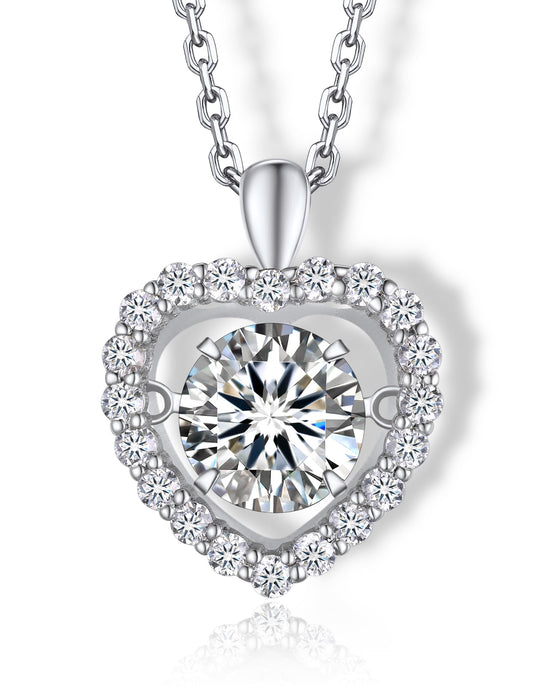 MomentWish Floating Heart Necklaces for Women 1Carat D Color VVS1 Moissanite Diamond Necklace Sterling Silver Charm Necklace for Women Jewelry Gifts
