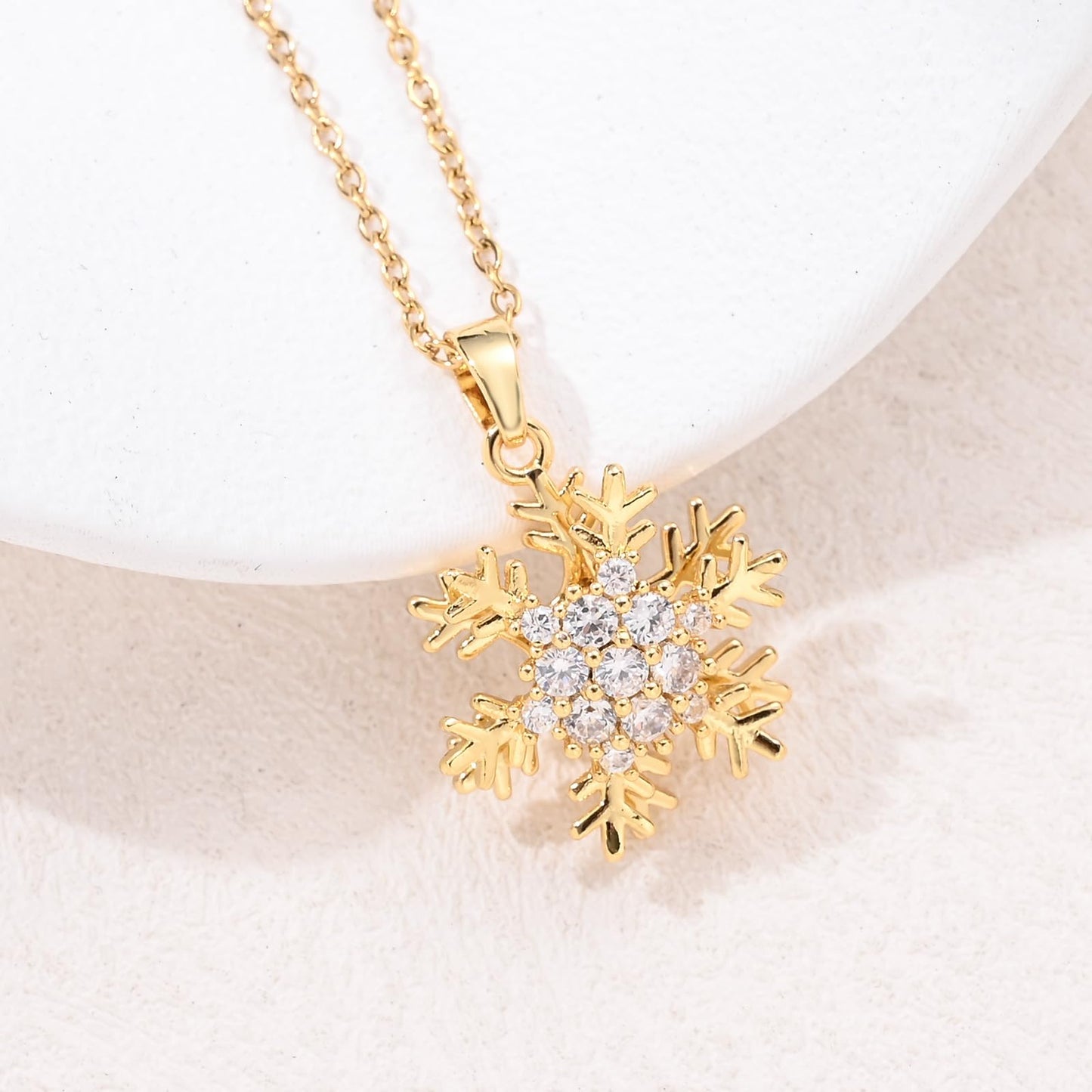 KONPJE Sunflower Fidget Necklace for Women Gold Moon Necklace Rotating Heart Necklaces Spinning Crystal Sunflower Anxiety Necklaces Crescent Moons Jewelry Accessories (Snowflake)