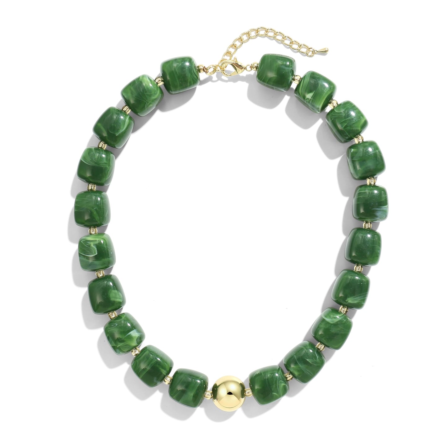 BREPINE Dark Green Chunky Necklaces for Women Multicolored Large Square Resin Beads Necklace Trendy Bold Statement Beaded Summer Candy jelly Vacation Choker