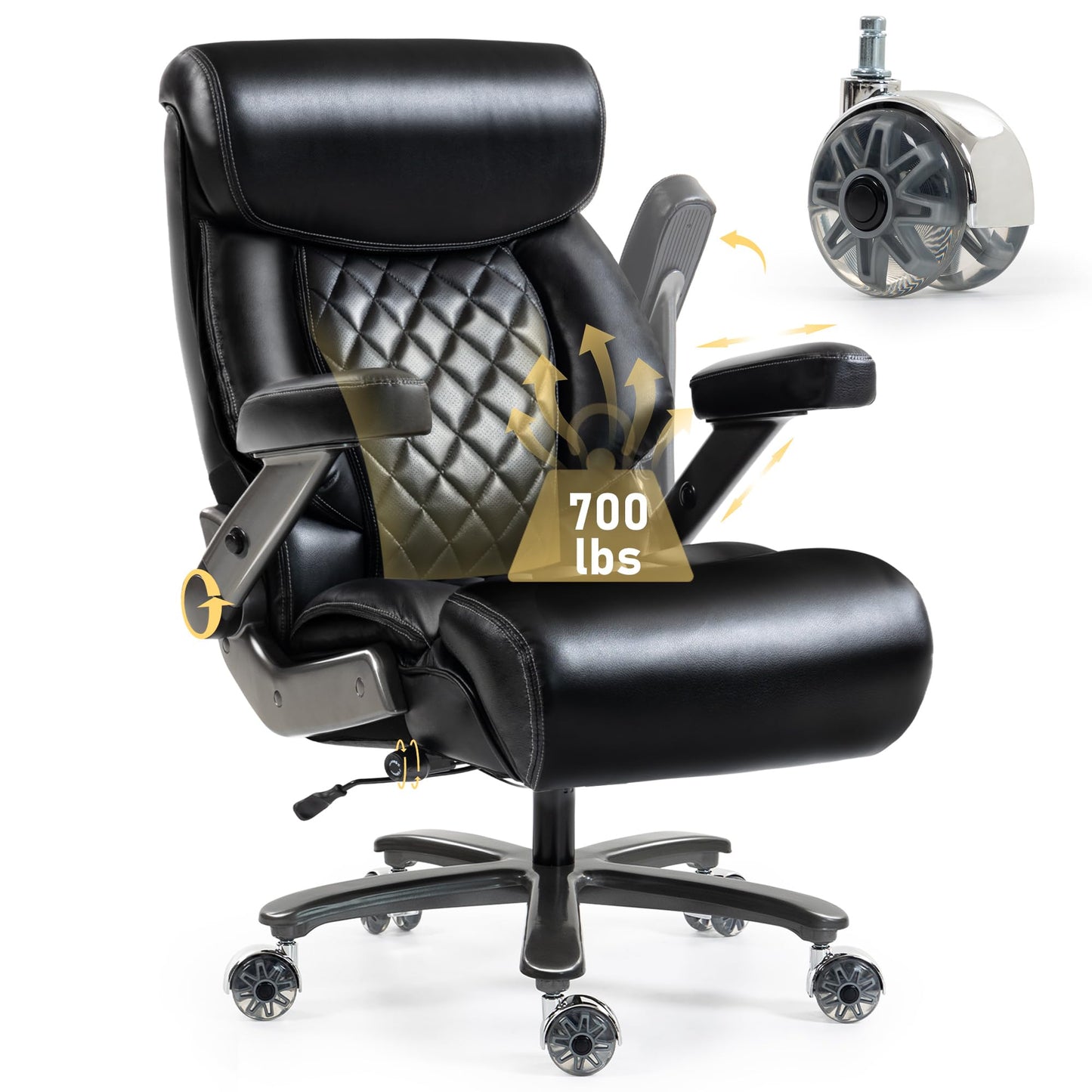 DYHOME 700LBS Heavy Duty Office Chair with 4D Armrest, Comfy Big and Tall Executive Office Desk Chair, Ergonomic Computer Chair with Pocket Spring Cushion & Lumbar Support, Dual Rubber Wheel (Black)