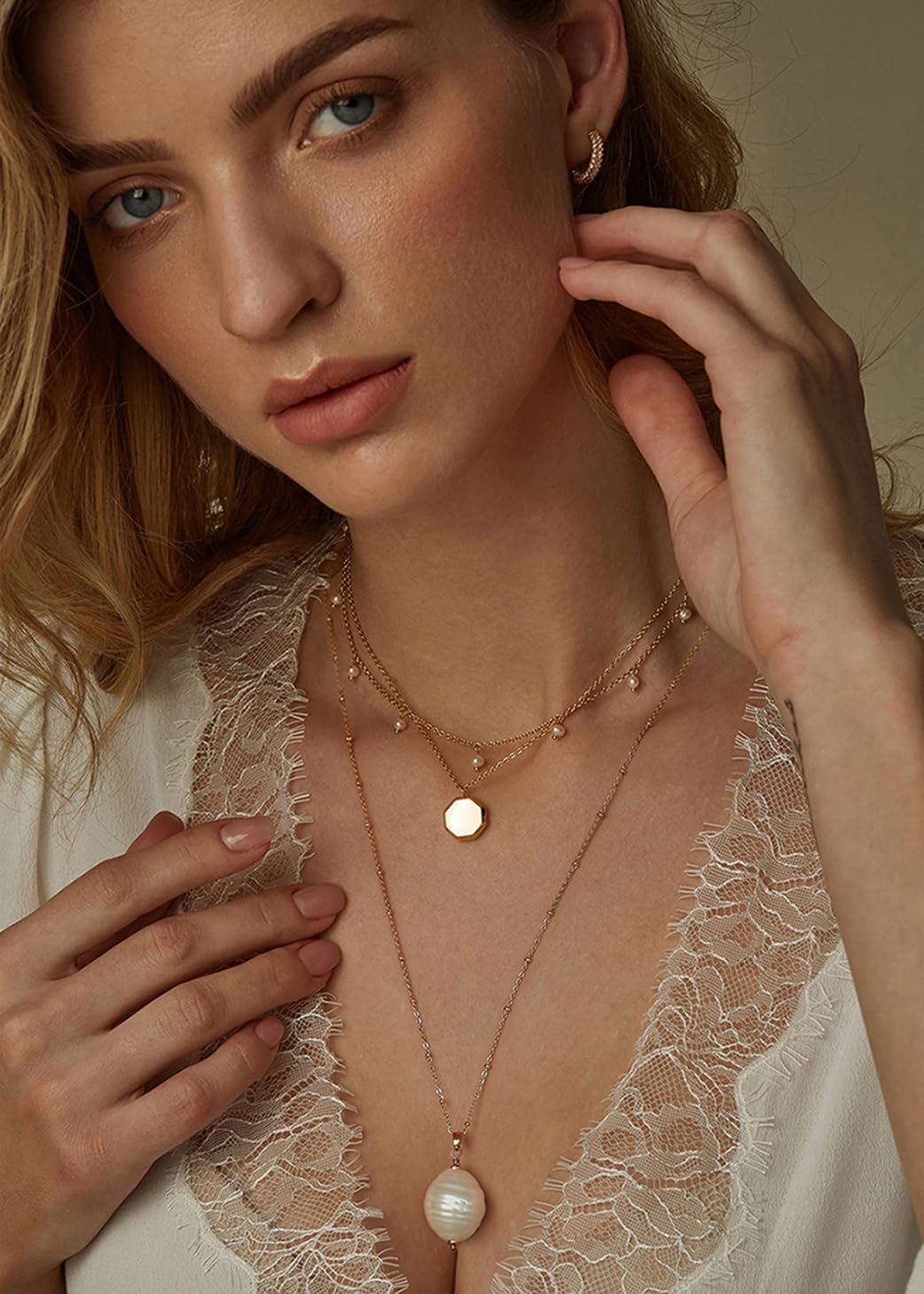 PEARLADA Large Baroque Pearl Pendant Necklace, Dainty 18k Gold Plated Long Necklace 23.6”-25.6”, Satellite Beaded Y Necklace for Women