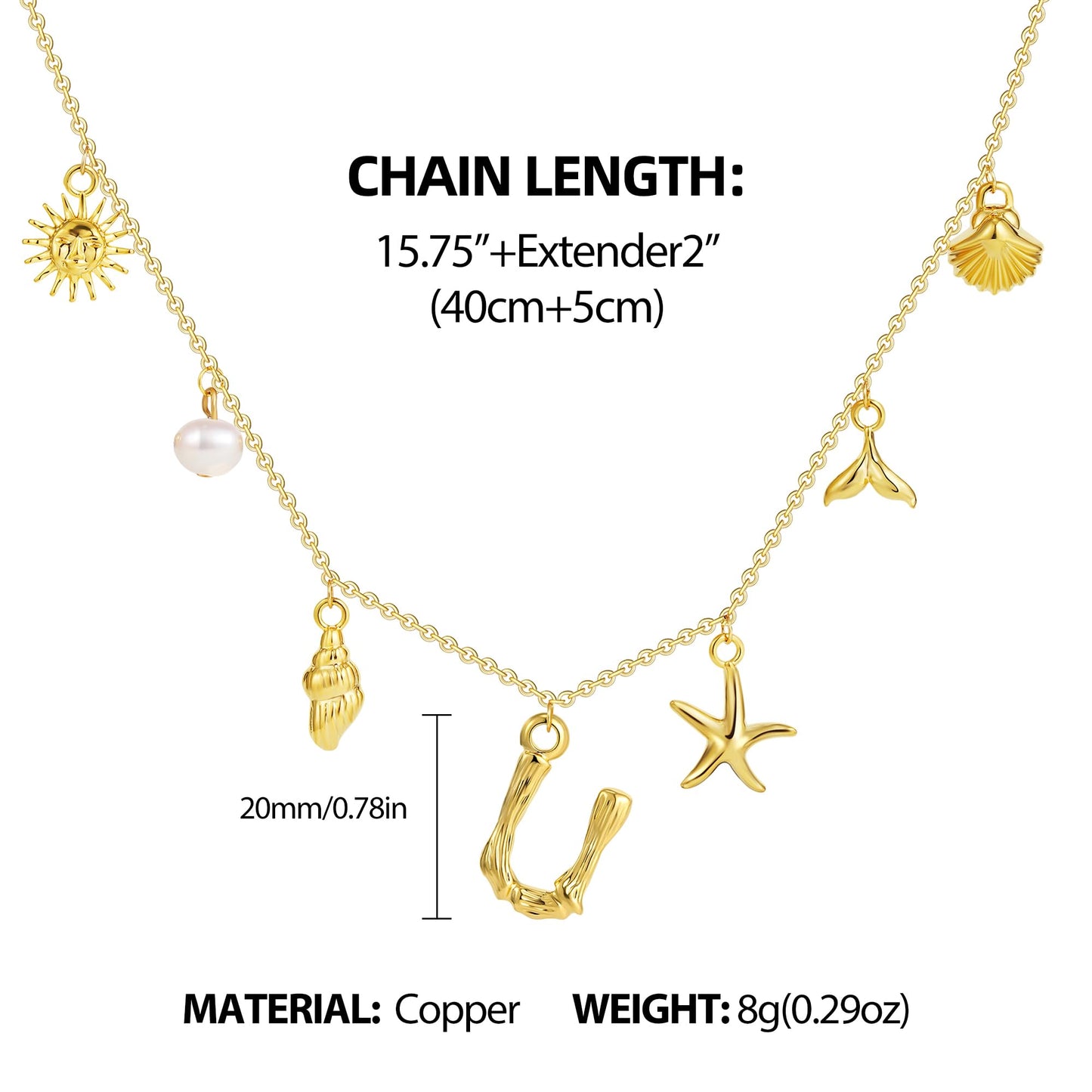 SLOONG Initial Charm Necklace 14K Gold Plated Letter Neckalce Freshwater Pearl Necklace Choker Boho Summer Seashell Beach Starfish Surfer Jewelry Gifts for Women U