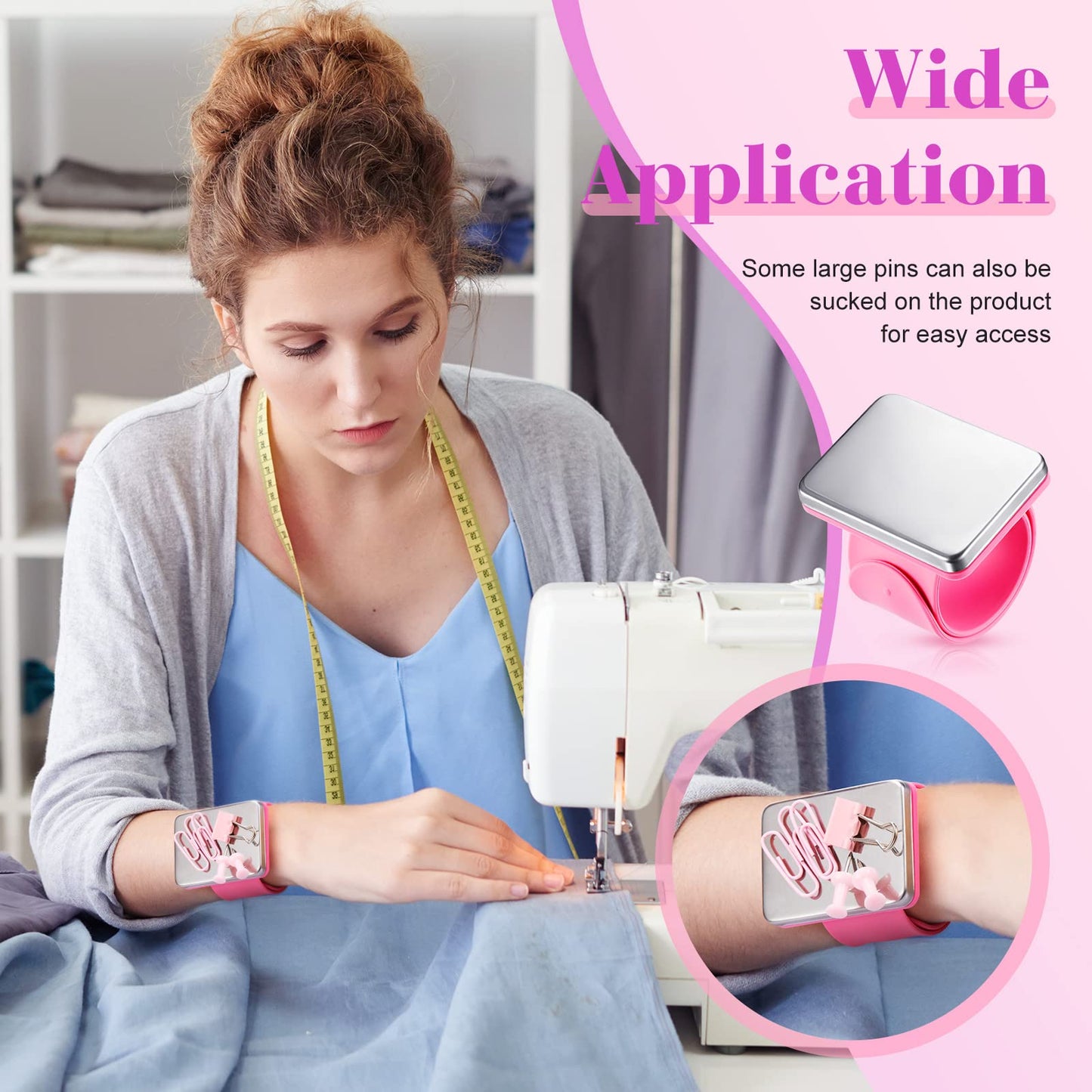 7 Pieces Hair Braiding Tools Magnetic Pin Wristband and 2 Pieces Stainless Steel Pintail Rat Tail Comb with 4 Wide Teeth Alligator Sectioning Hair Clip for Braid Tool Braid Maker(Pink)
