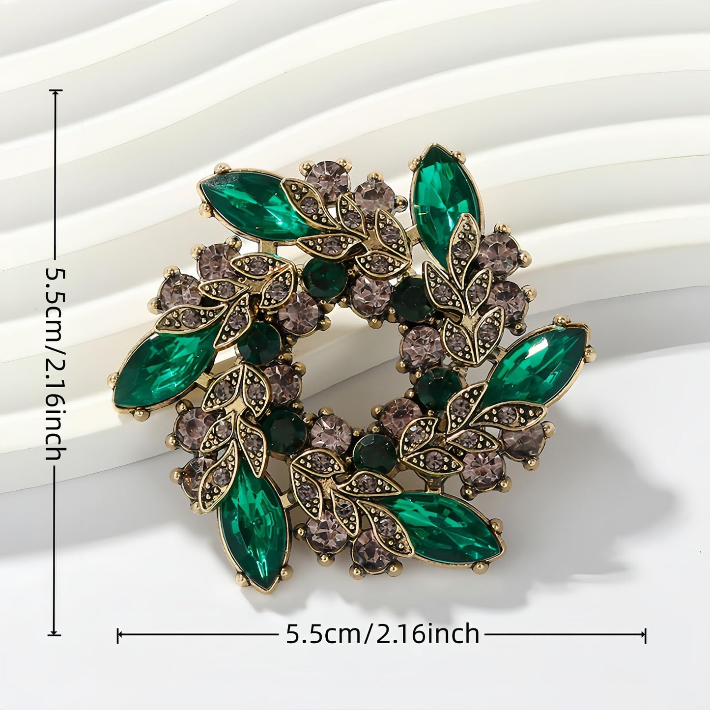 Yaximhozz 2pcs Rhinestone Brooch Pin for Women Dress Elegant Stylish Crystal Brooches Fashion Accessories Pins Lapel Boutonniere Ideas Wedding Christmas Birthday Jewelry Easter Gift (16 Gold TFN/Green)