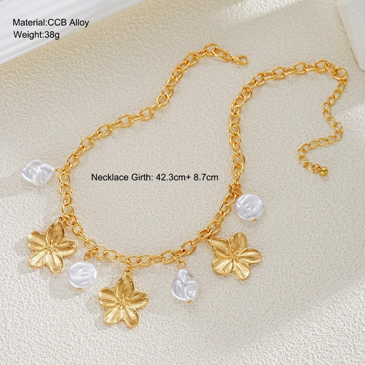 GLRITY Gold Flower Necklaces for Women Stacked Flower Pearl Necklaces Statement Pearl Choker Necklace Dainty Coastal Summer Beach Vacation Jewelry Gifts