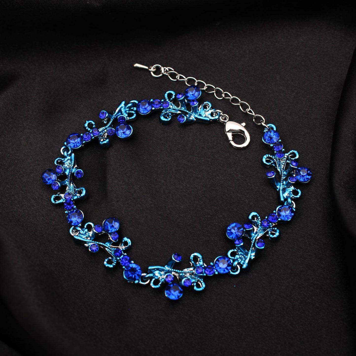 3Pcs Austrian Crystal Jewelry Set for Women, Necklace Dangle Earrings Link Bracelet Jewelry Set with Gold/Platinum/Gun Plated, Wedding Party Jewelry for Bridal Bridesmaid (Deep Blue-Platinum Plated)