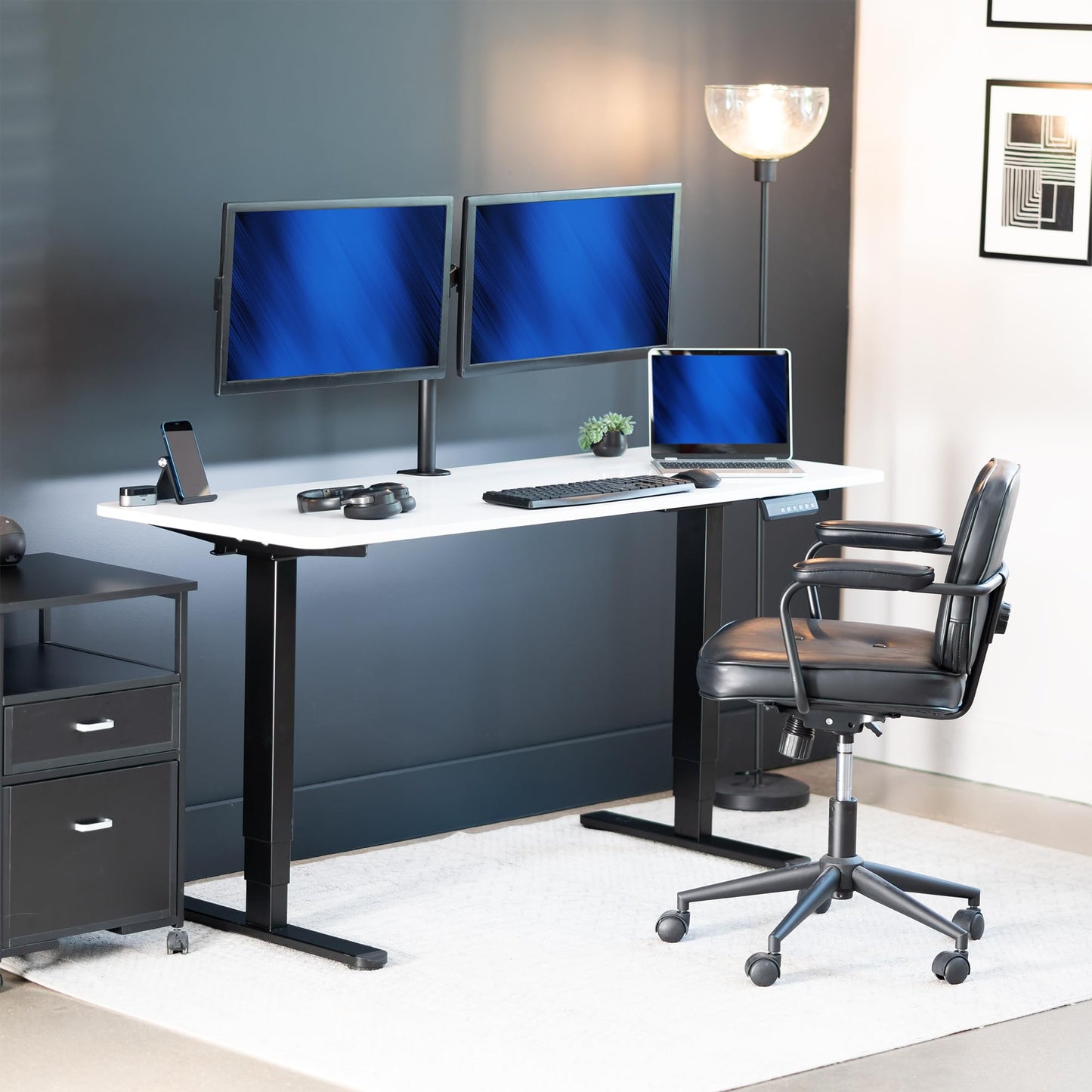 VIVO Electric 60 x 24 in Dual Motor Sit Stand Desk, Memory Height Adjustment, 2B Series, White Top Black Frame, DESK-KIT-2B6W