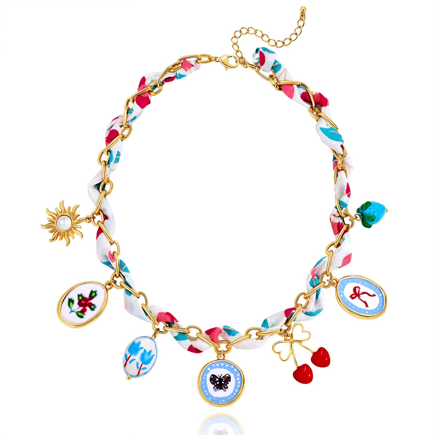 LILIE&WHITE Bandana Necklace for Women with Colorful Charms Necklaces Sun Bow Cherry Chic Beach Necklaces Cute beach Jewelry Gift