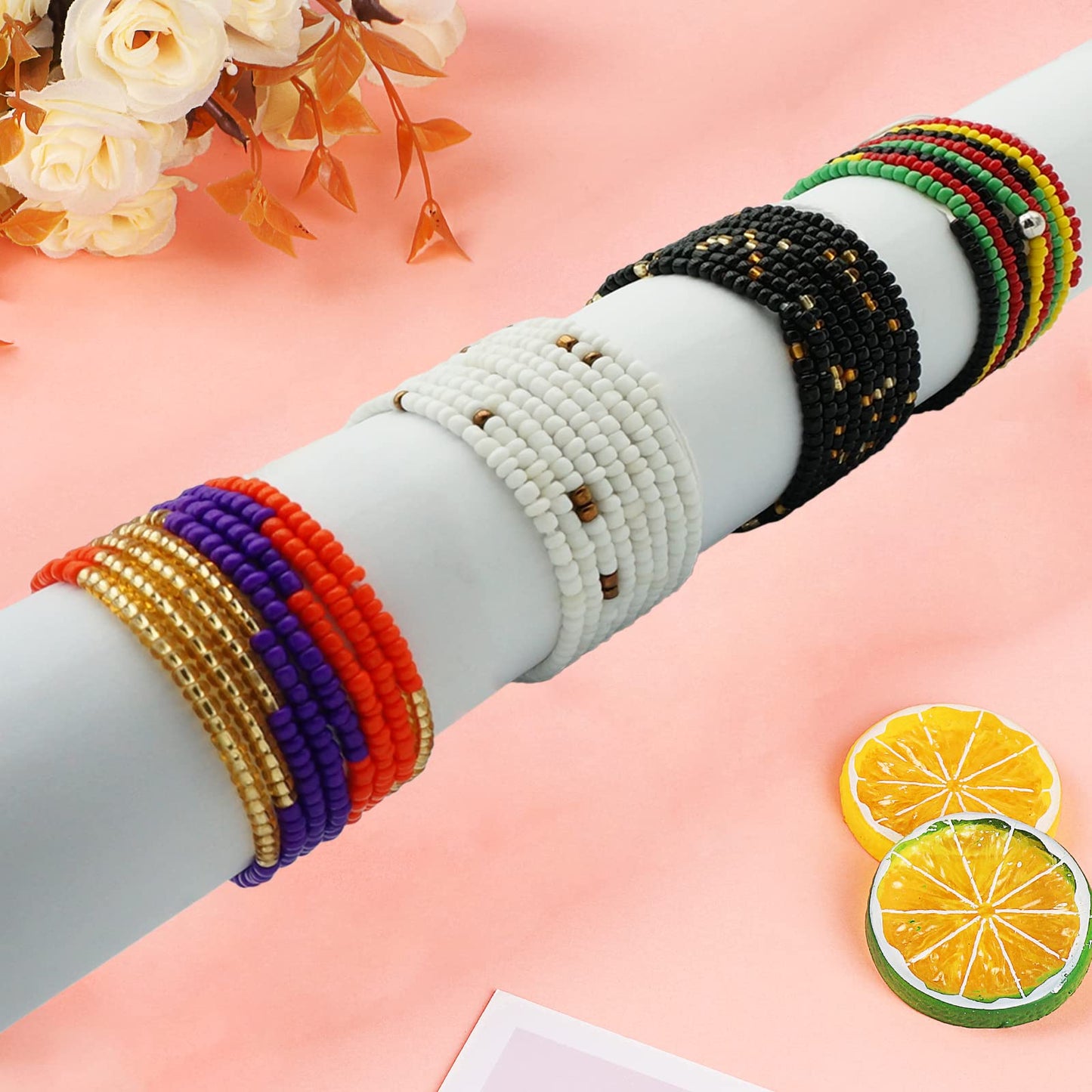 Teniinet 4PCS 50” Handmade African Waist Beads for Women Non-Stretching(Tie-on) Style 3
