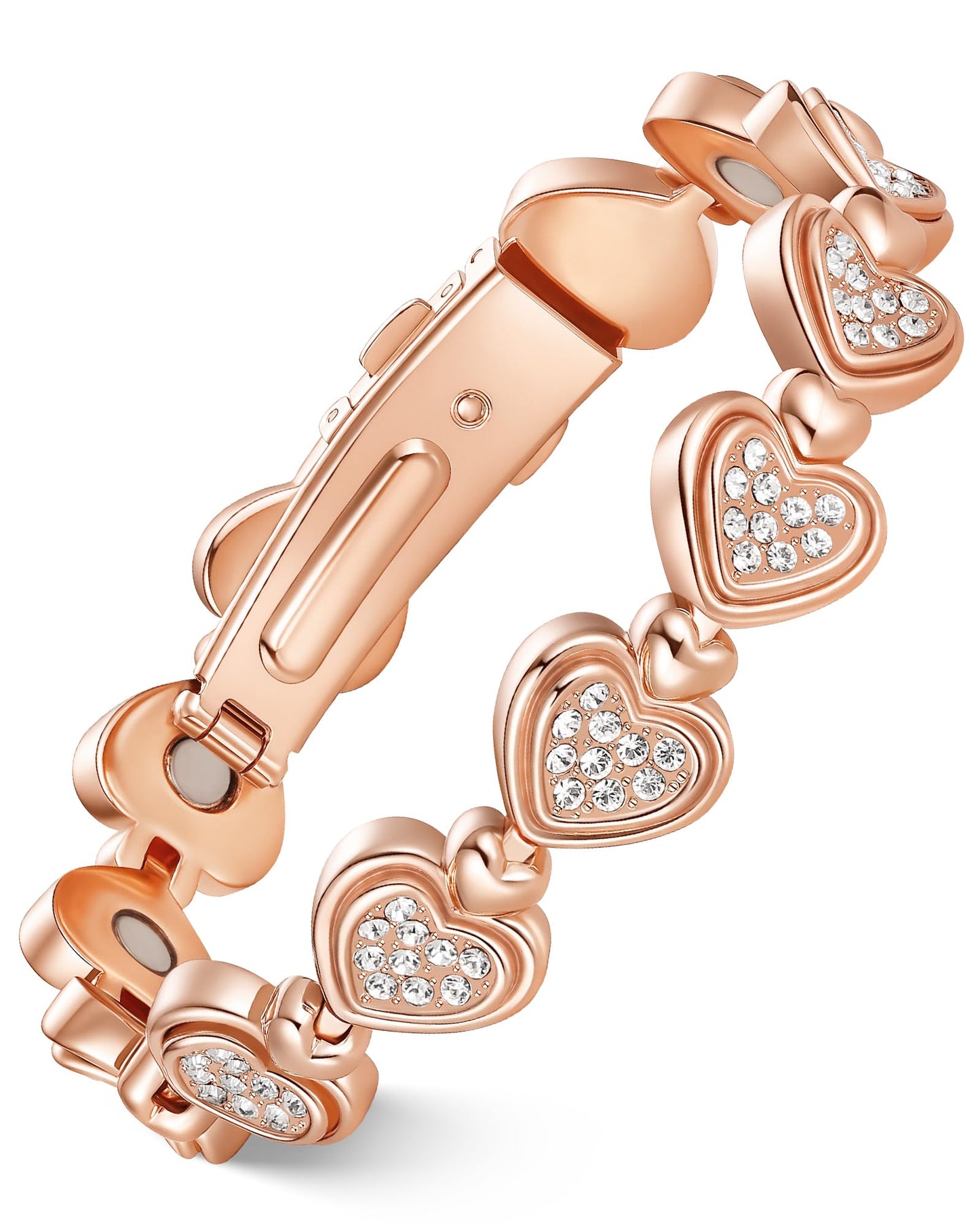 Feraco Pure Copper Bracelets for Women, Ultra Strength Magnetic Bracelet for Women with 3800 Gauss Magnet & Dazzling Austrian Crystals Stone, Heart-Shaped (Rose Gold, 7.68 inches (19.5cm))