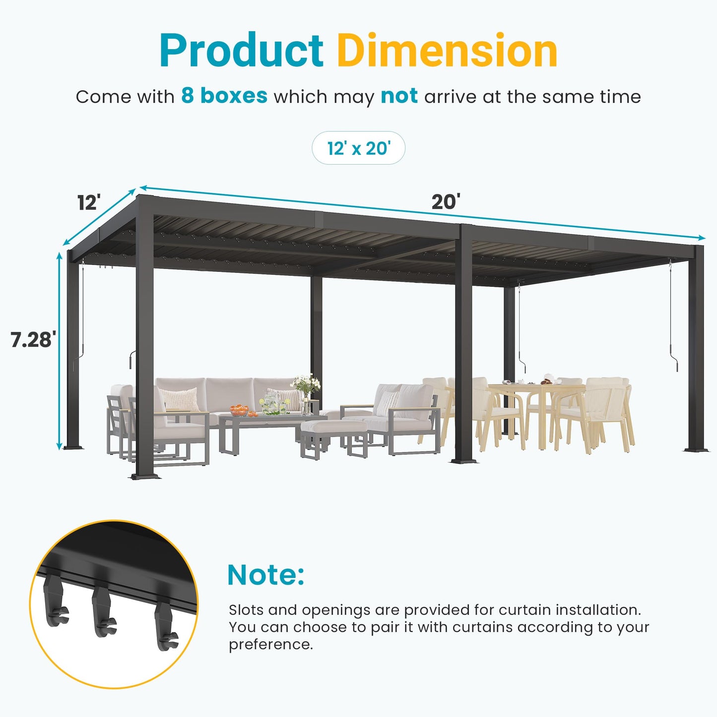 Louvered Pergola, 12' x 20' Outdoor Pergola, Metal Patio Gazebo with Adjustable Louvers Roof and Gutter System, Metal Hardtop Gazebo for Patio, Backyard, Deck, Garden, Dark Gray