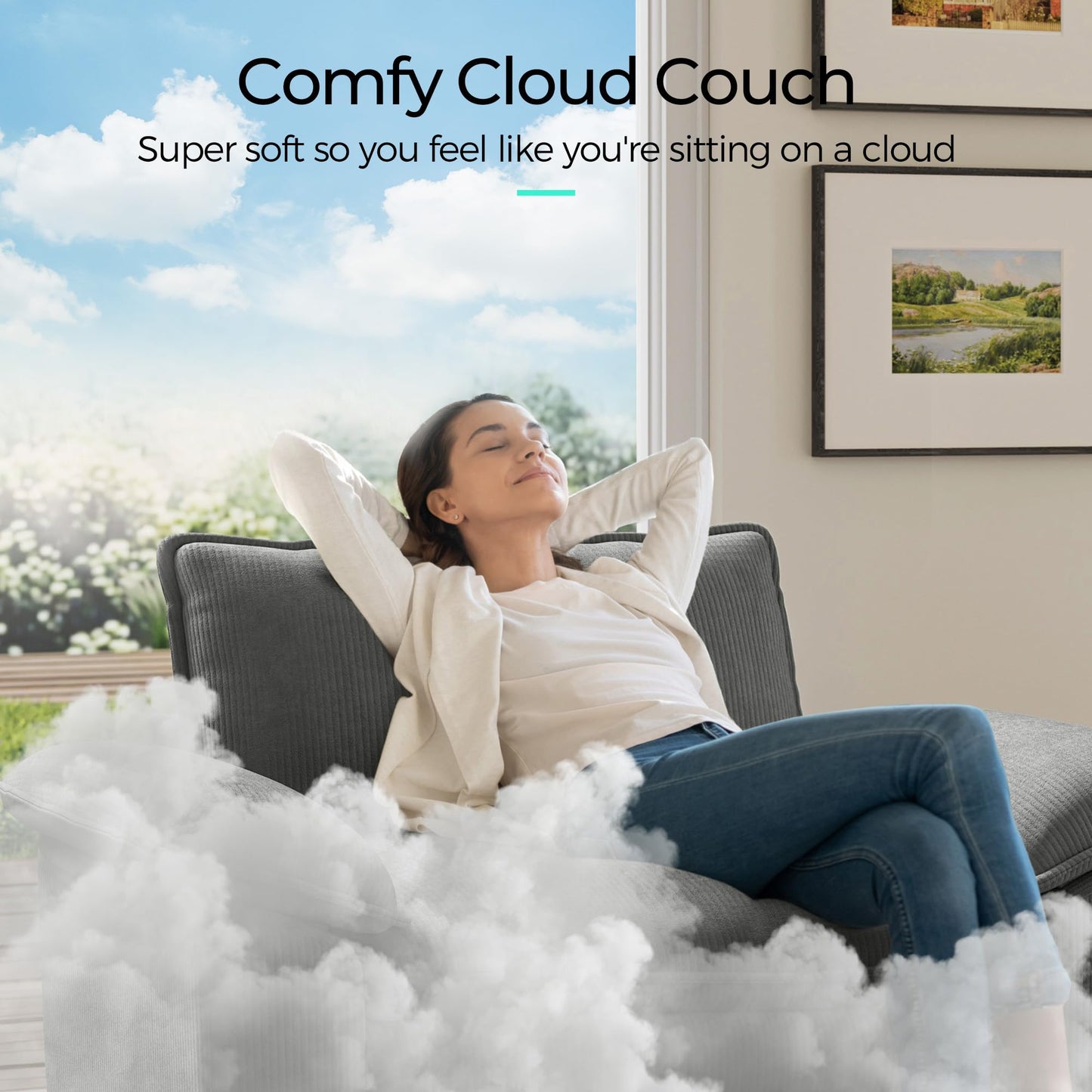 LINSY HOME Cloud Sofa Accent Chair with Ottoman Chaise Lounge Chair Indoor, Corduroy Couch Sofa Chair for Living Room Apartment Bedroom Office, Grey