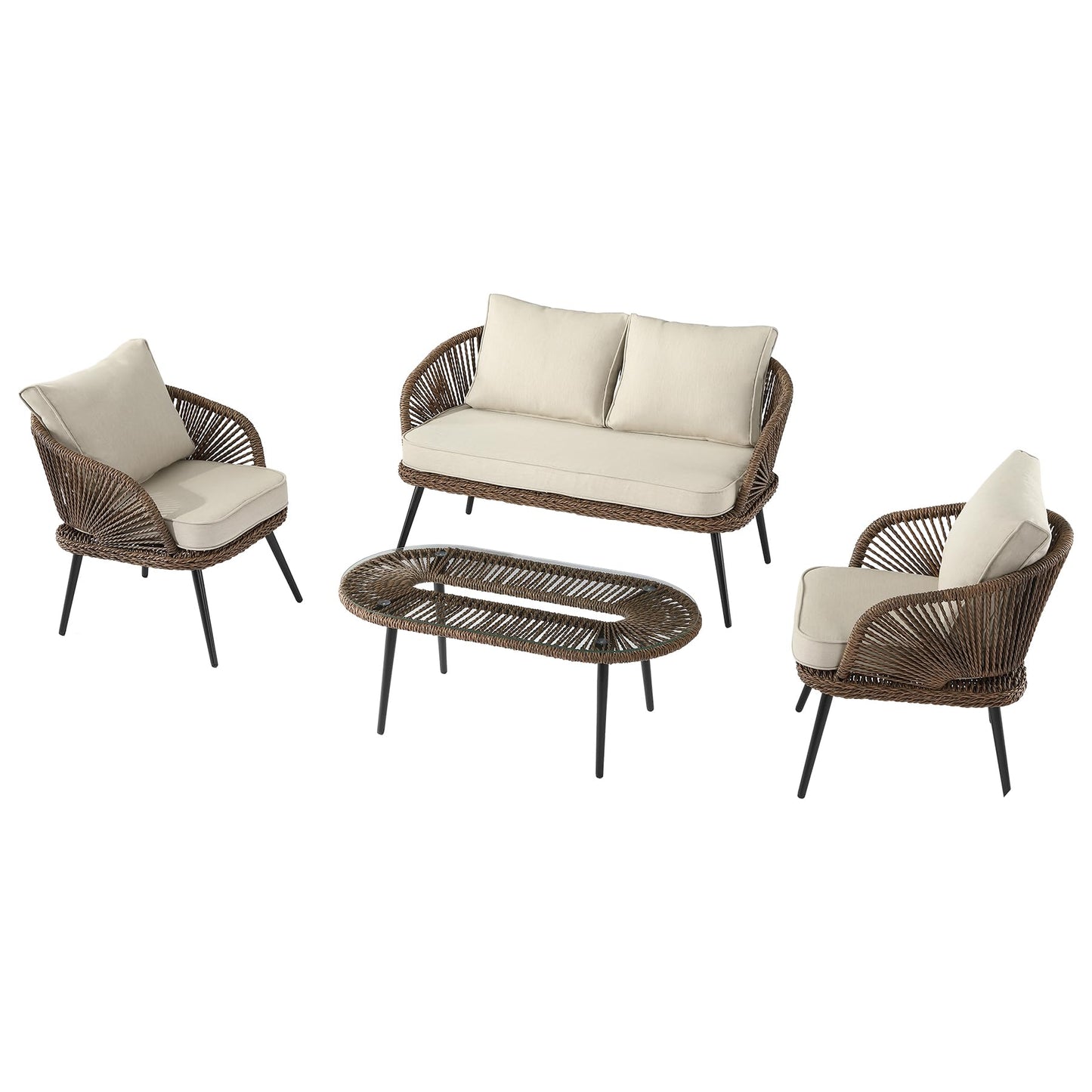 LITTLE TREE Wicker Patio Furniture Set with Coffee Table, 4 Piece Patio Sectional Furniture Set with Removable Cushions, Outdoor Conversation Set for Backyard, Garden, Porch, Balcony, Easy Assembly