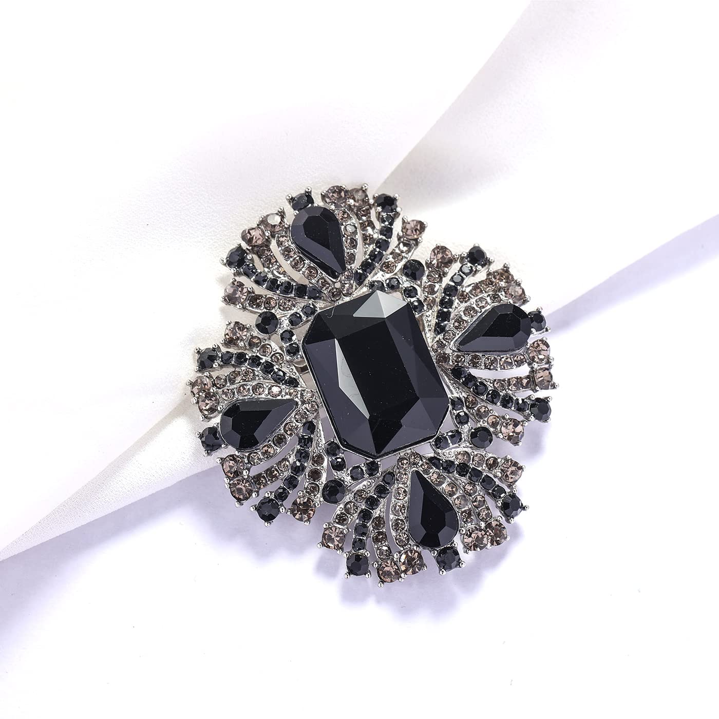 YOQUCOL Vintage Black Austrian Crystal Rhinestone Cross Flowers Shaped Brooch Pin Elegant Jewelry For Women