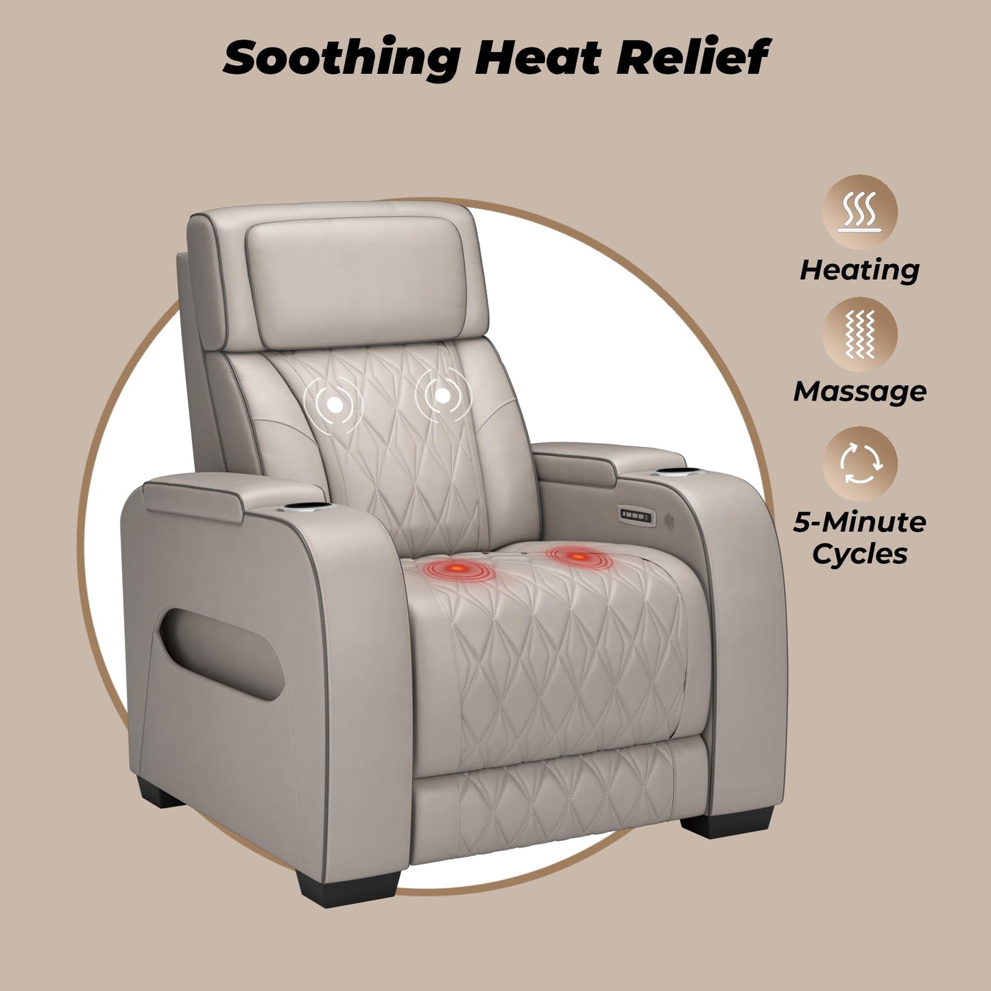 Signature Design by Ashley Boyington Contemporary Leather Match Power Recliner with Adjustable Headrest, Cup Holders, USB Port and Air Massage System, Light Gray