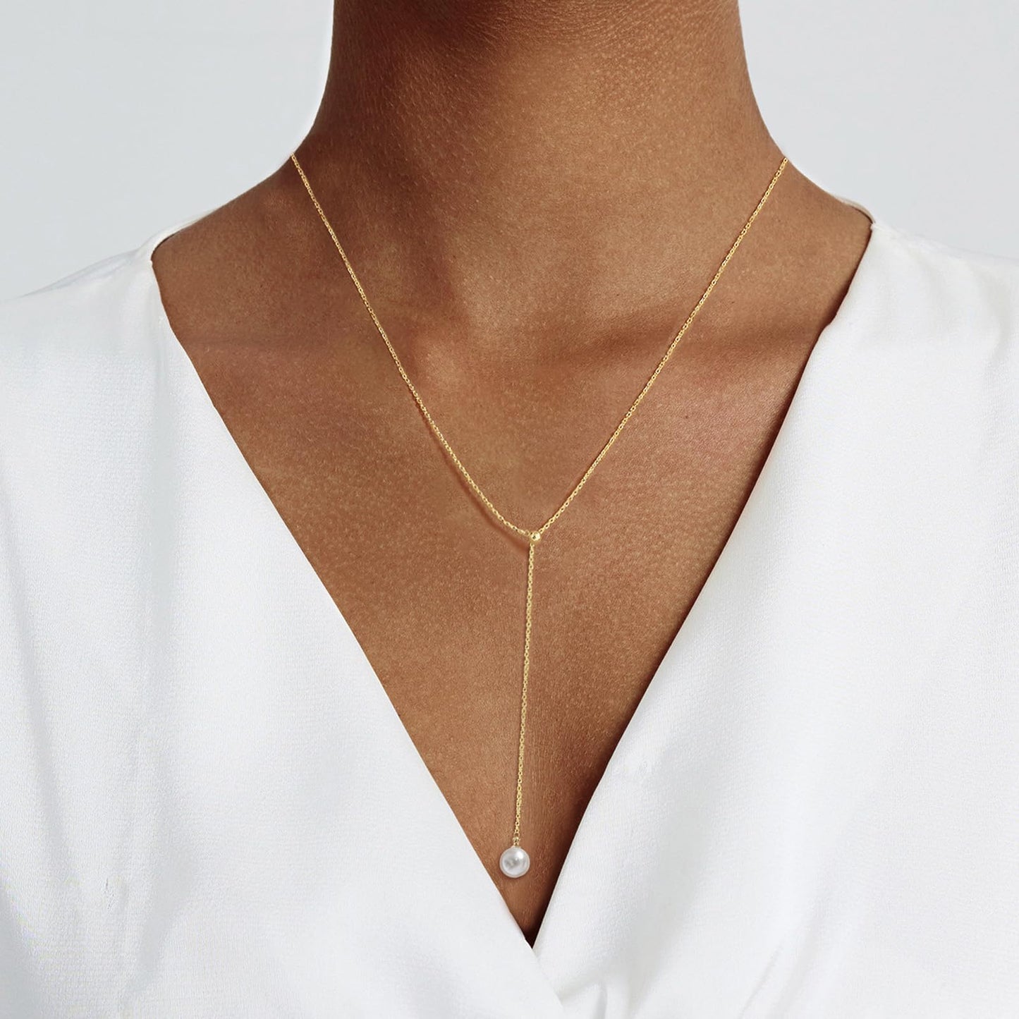 OGD Pearl Necklaces for Women Trendy 14K Gold Plated Dainty Pearls Satellite Choker Strand Handmade Delicate Wedding Pearl Gold Lariat Pendant Long Necklace Simple Cute Jewelry Gifts for Women