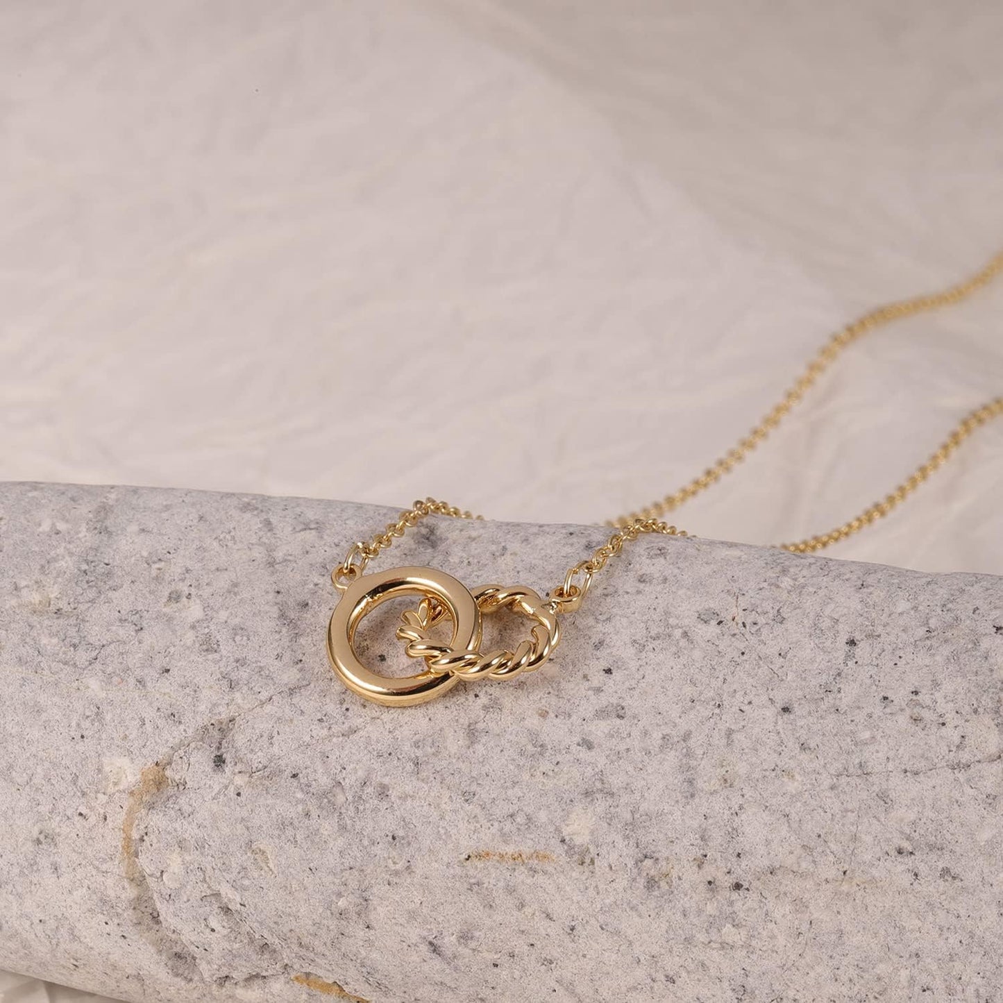 BSGRL Gold Necklace for Women-14K Gold Plated Hoop Pendant Dainty Gold Necklace 16.5”+2” ext