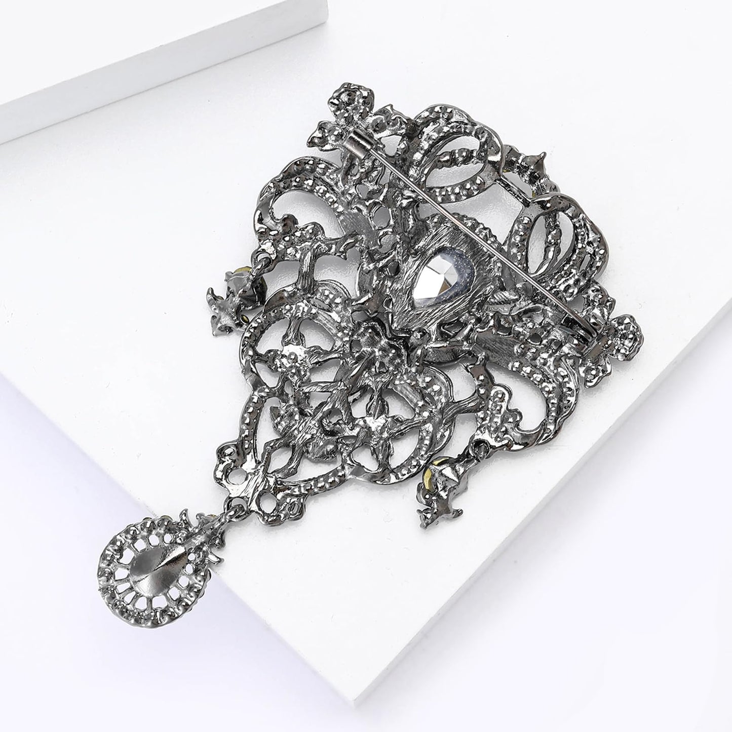 YOQUCOL Retro Black Austrian Crystal Big Brooch Pin for Women Large Flower Shape Brooches Lapel Pins for Sweater,Coat Dress Accessories