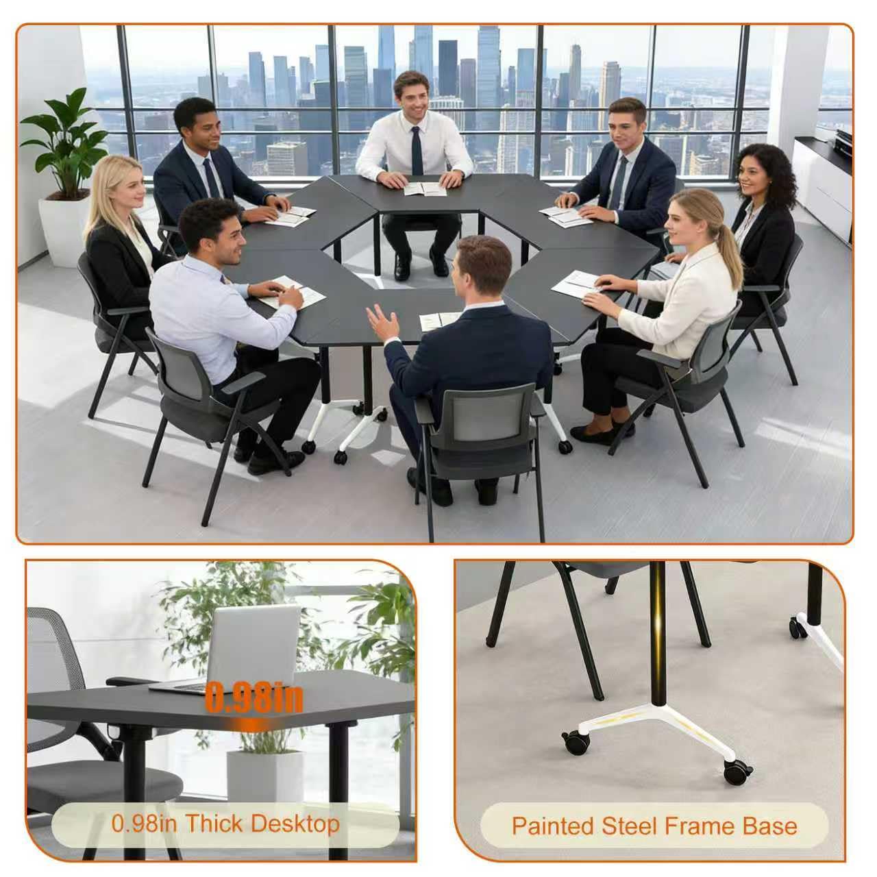 Folding Conference Room Tables Modular Office Conference Table,Mobile Training Table Rolling Seminar Tables with Wheels,Easy to Assemble,Modern Flip Top Meeting Seminar Table for Office,classr (10)