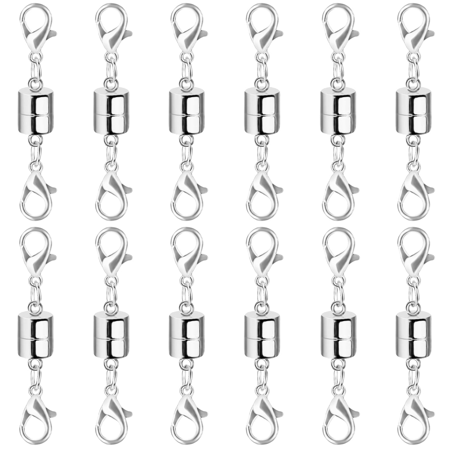 SUTQIGUI Magnetic Necklace Jewelry Clasps and Closures with Double Lobster Clasp, Silver Magnetic Jewelry Clasps for Necklaces, Bracelet Necklace Extenders for Women (12PCS)