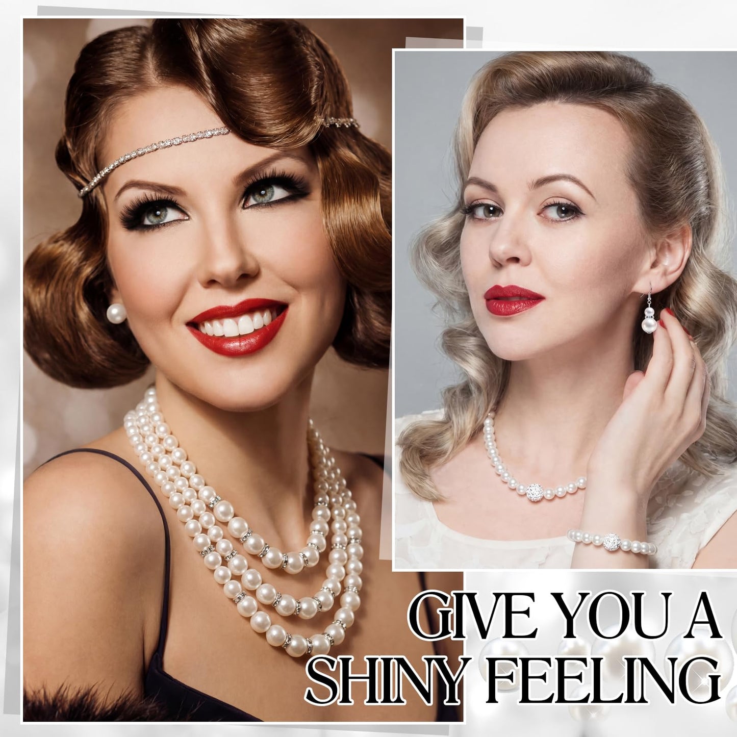 Glenmal Pearl Rhinestone Jewelry Set for Women Pearl Necklace Bracelet Earrings for Wedding Birthday Bridal Shower Tea Party (10 Pcs,Polished Style)