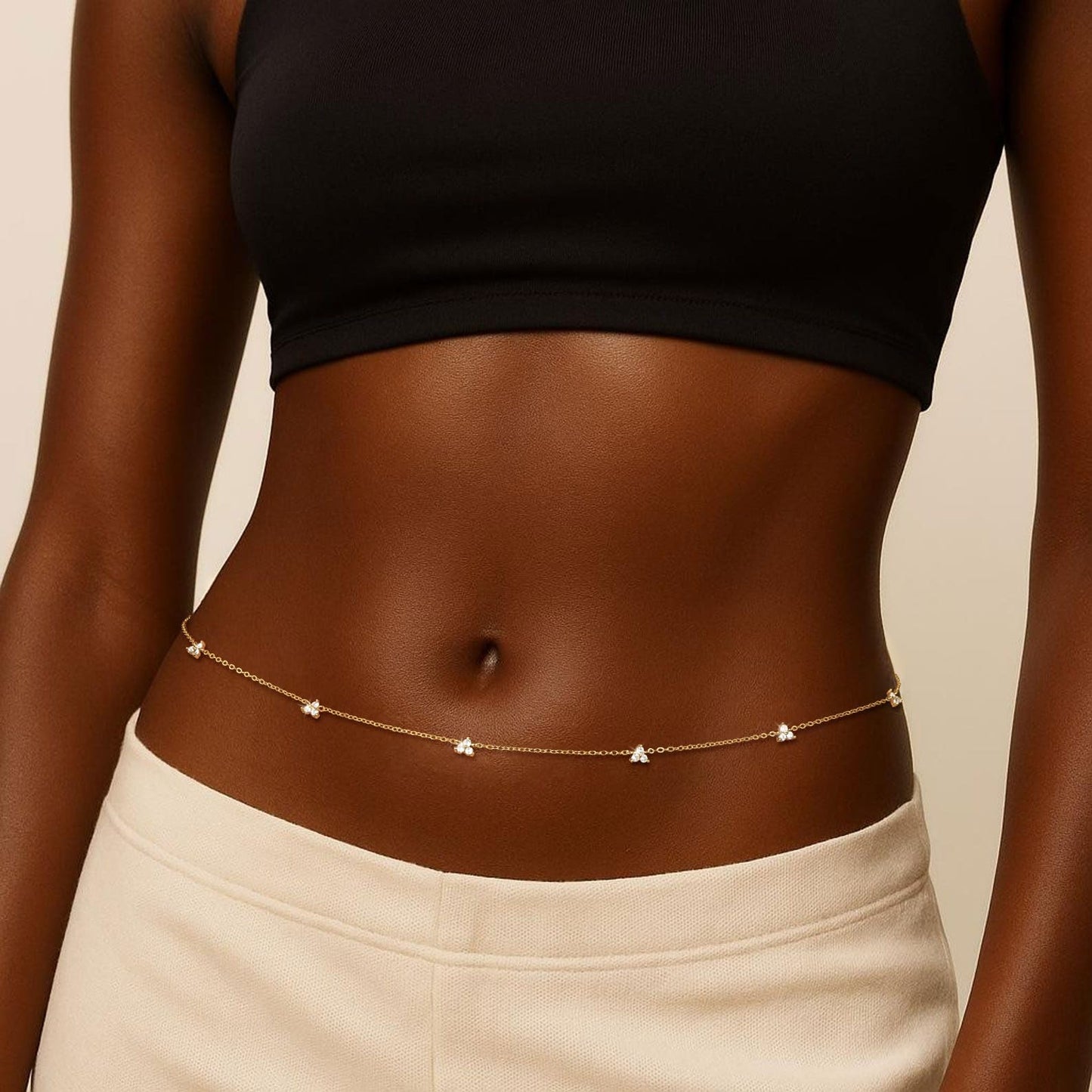 Risamil Waist Chain for Women, Dainty Gold Plated Belly Chain for The Waist Adjustable Waterproof Flower Chain Simple Body Chain Summer Jewelry Gifts for Women