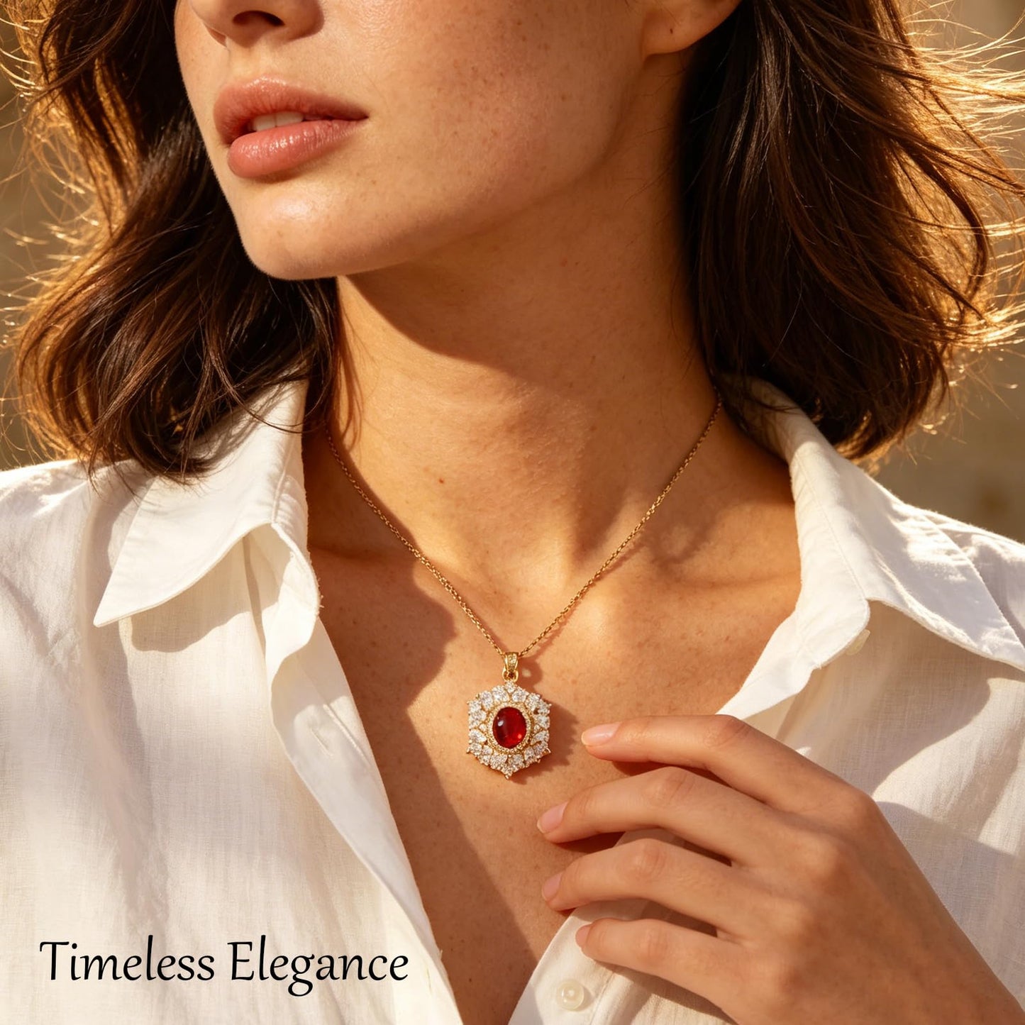 Red Baroque July Birthstone Ruby Necklaces for Women-Gold Plated Ruby Jewelry Waterproof Non Tarnish Maximalist Jewelry Necklace Birthday Valentines Day Mother's Day Christmas Thanksgiving Gifts