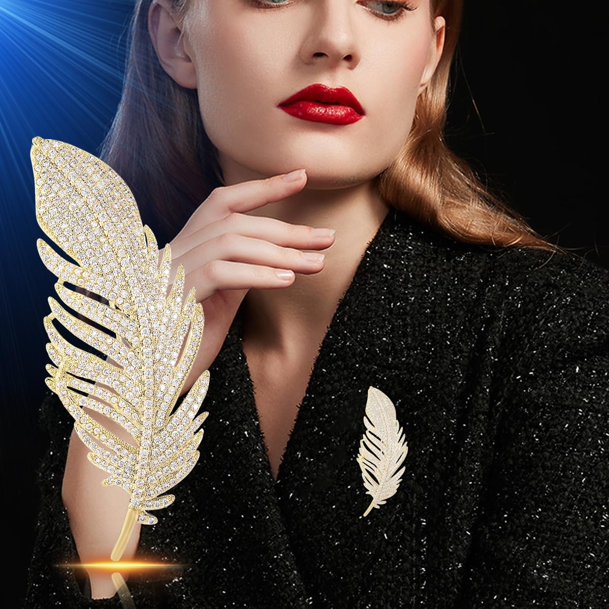 Yaximhozz 2pcs Rhinestone Brooch Pin for Women Dress Elegant Stylish Crystal Brooches Fashion Accessories Pins Lapel Boutonniere Ideas Wedding Christmas Birthday Jewelry Easter Gift (04 Blue/Gold)