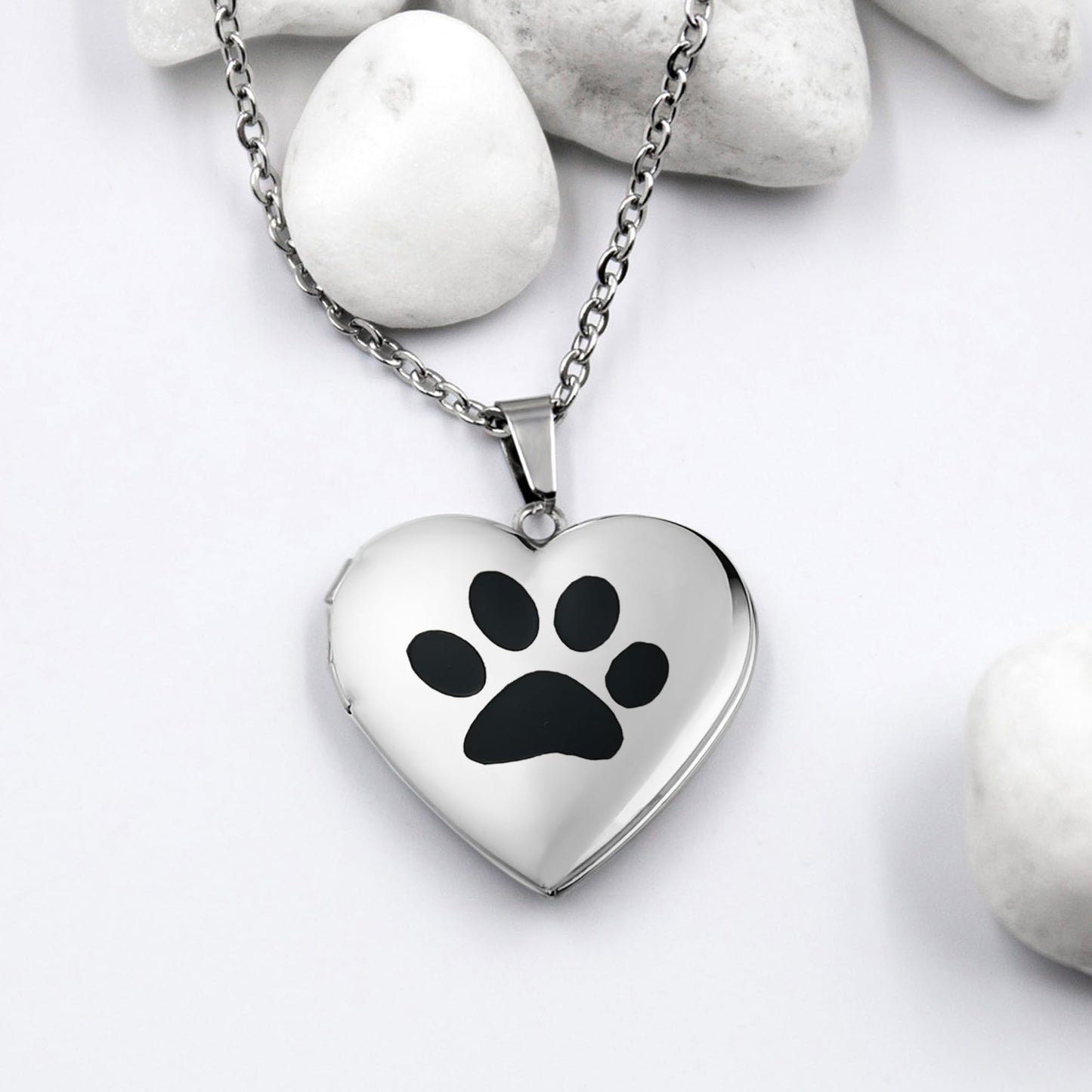 PHOCKSIN Silver Love Heart Locket Dog Paw Print Locket Necklace For Women Dog Memorial Locket Necklace That Hold Pictures