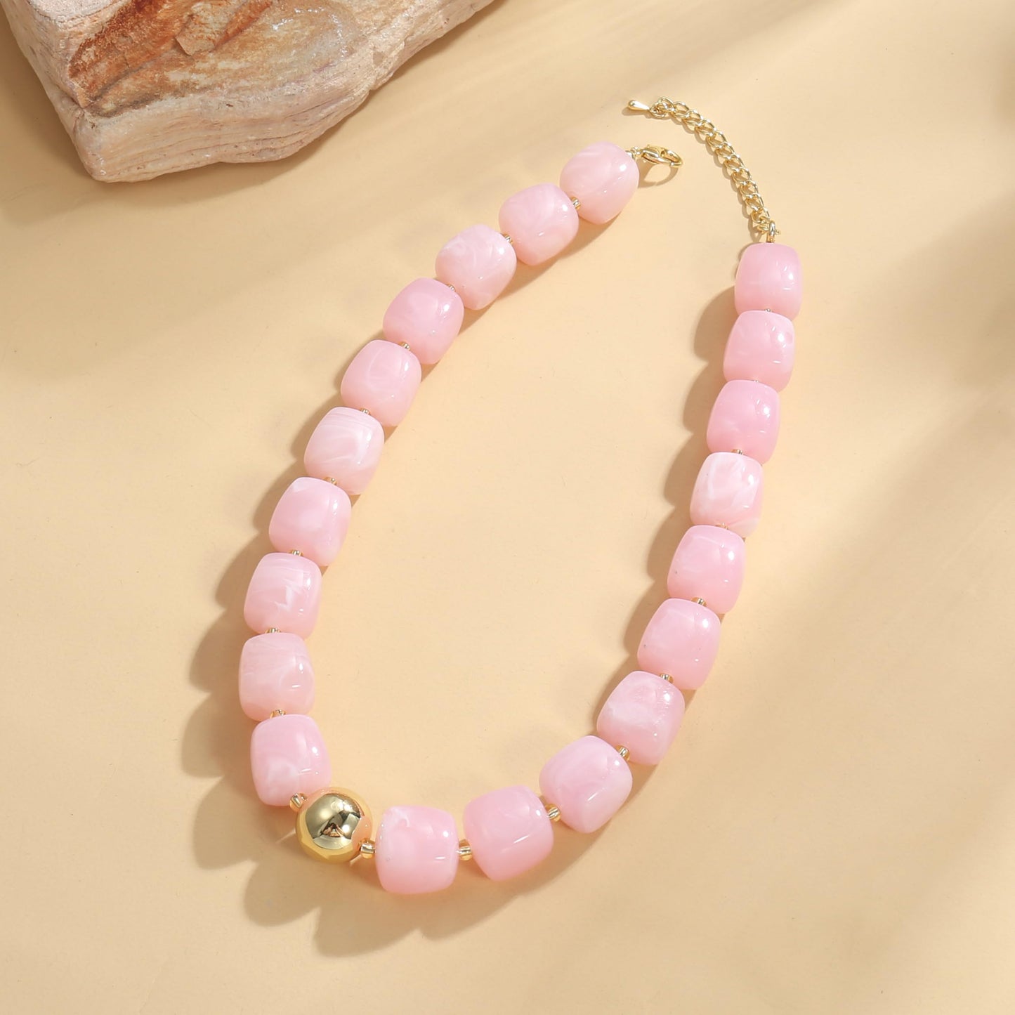 BREPINE Pink Chunky Necklaces for Women Multicolored Large Square Resin Beads Necklace Trendy Bold Statement Beaded Summer Candy jelly Vacation Choker