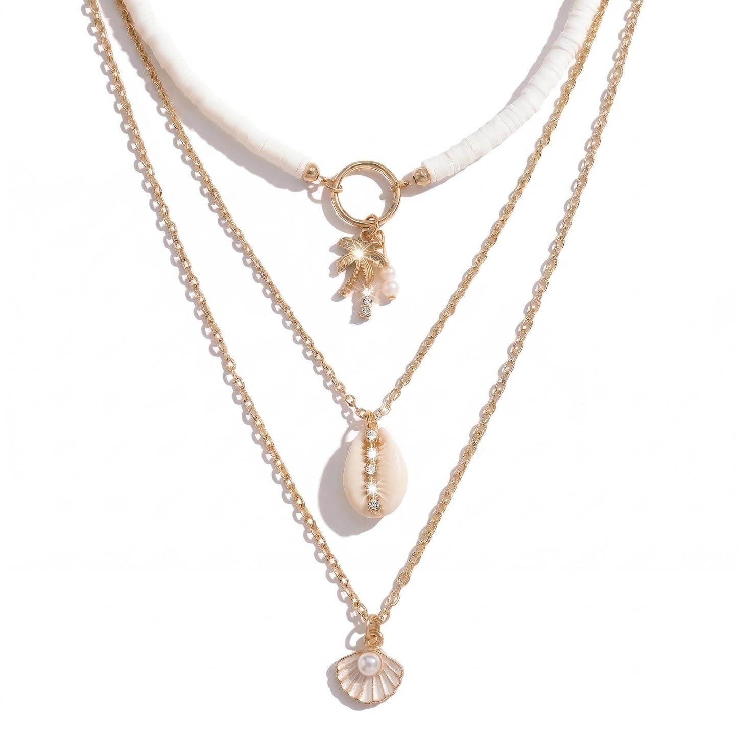 ANDKISS Shell Necklace Gold Layered SeaShell Starfish Pendant Shell Choker Necklace for Women Beaded Chain Charm Necklaces Summer Beach Jewelry