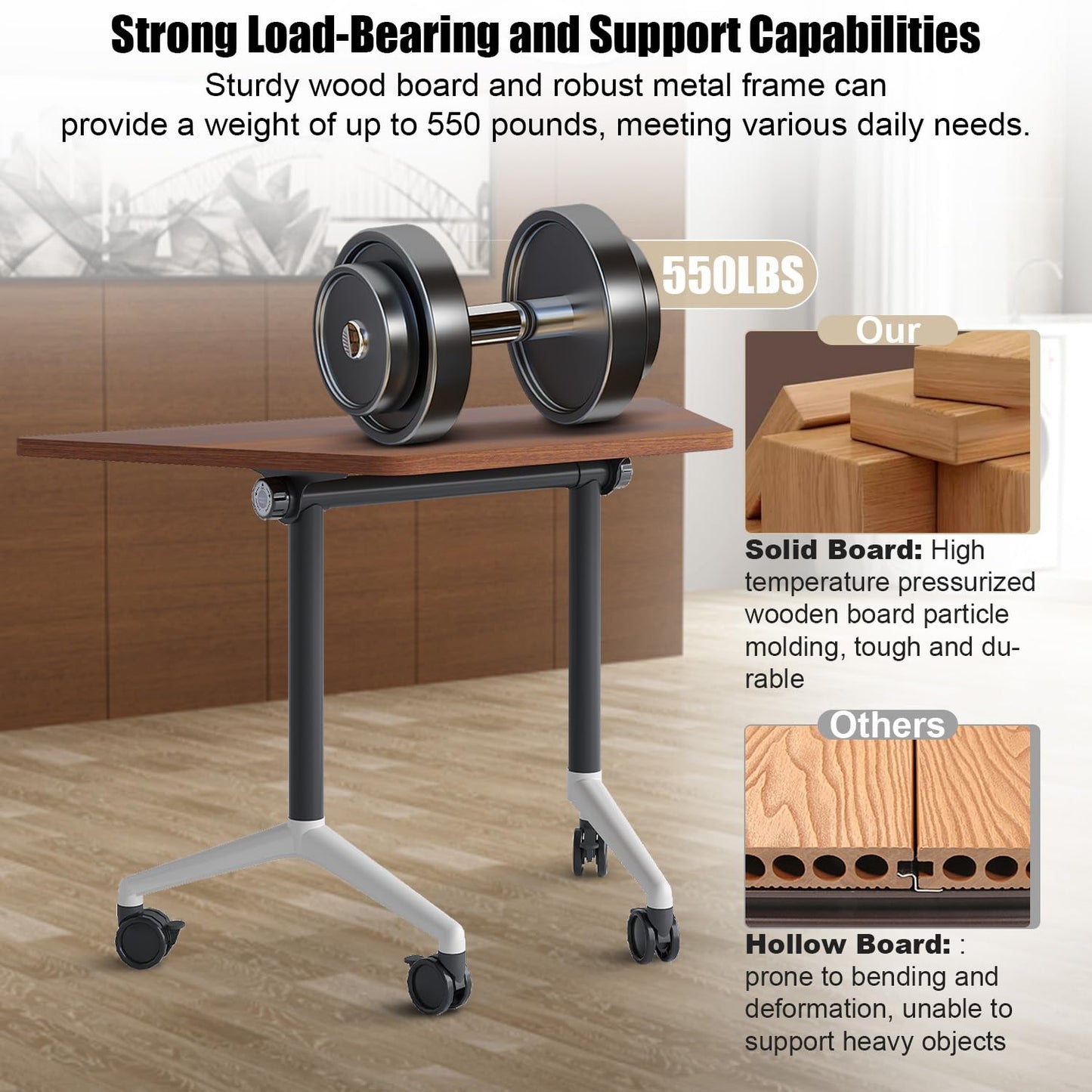 Folding Conference Room Tables Modular Office Conference Table,Mobile Training Table Rolling Seminar Tables with Wheels,Easy to Assemble,Modern Flip Top Meeting Seminar Table for Office,classr (10)