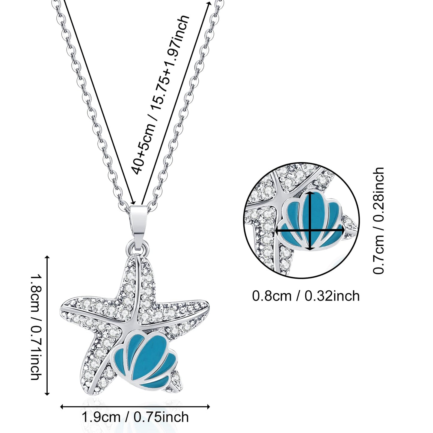 crataly CZ Starfish Necklace For Women-Silver Plated Ocean Blue Enamel Seashell Necklace For Valentines Day Mother's Day Christmas Birthday Gifts