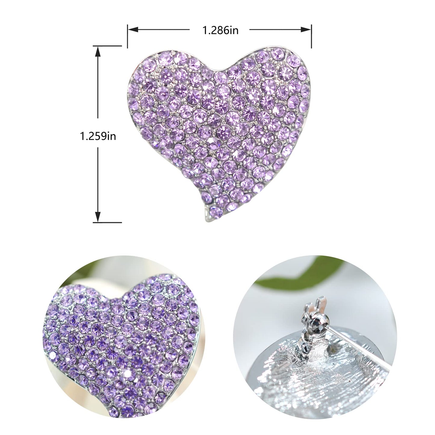 Gyn&Joy Womens Bridal Purple Crystal Rhinestone Heart Love Brooch Pin