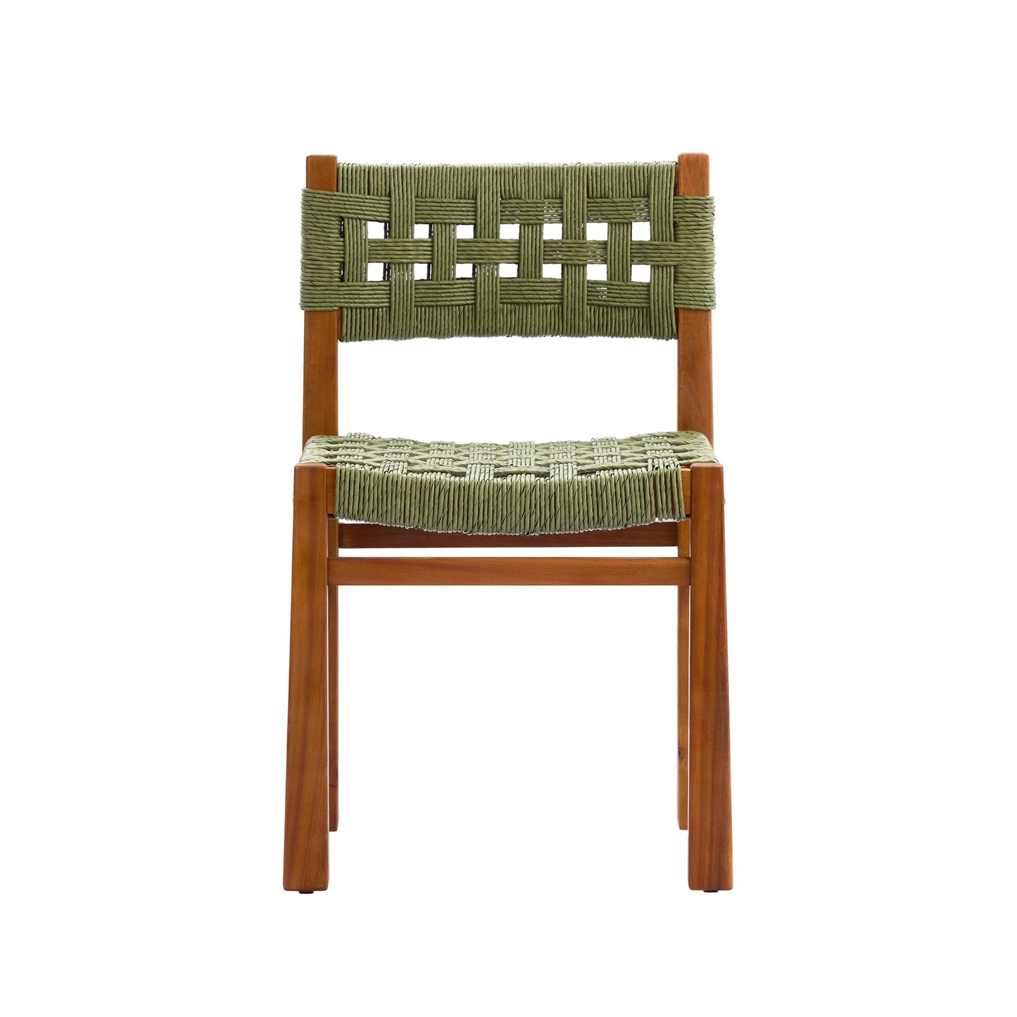 Christopher Knight Home 5 Piece Outdoor Dining Set Acacia Wood Square Table and 4 Green Wicker Chairs Teak Finish Patio Furniture Set for Garden Backyard Balcony Deck