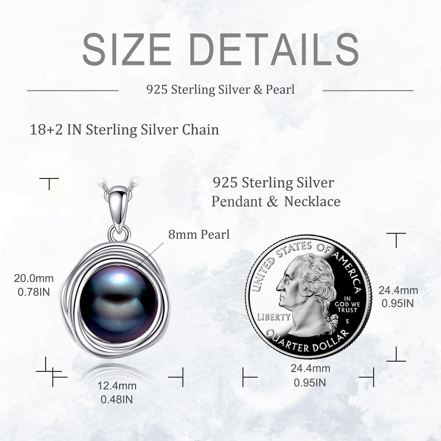 POPLYKE Black Pearl Necklaces for Women 925 Sterling Silver Single Pearl Necklace Black Pearl Pendant 8mm Pearl Jewelry Gifts for Mom Wife