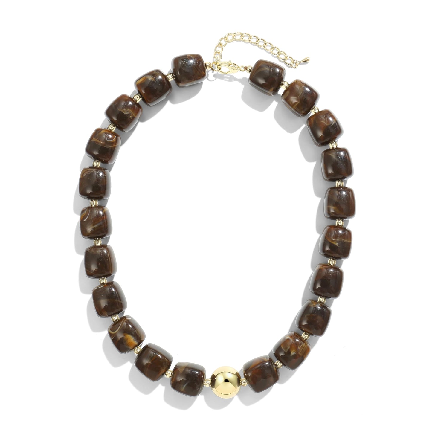 BREPINE Brown Chunky Necklaces for Women Multicolored Large Square Resin Beads Necklace Trendy Bold Statement Beaded Summer Candy jelly Vacation Choker